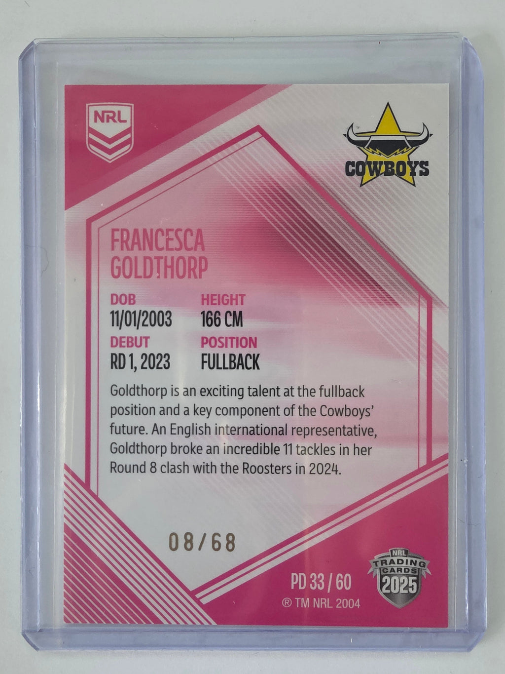 NRL 2025 Elite | Mojo Pink Diamond | #PD33 | Francesca Goldthorp #08/68 Cowboys