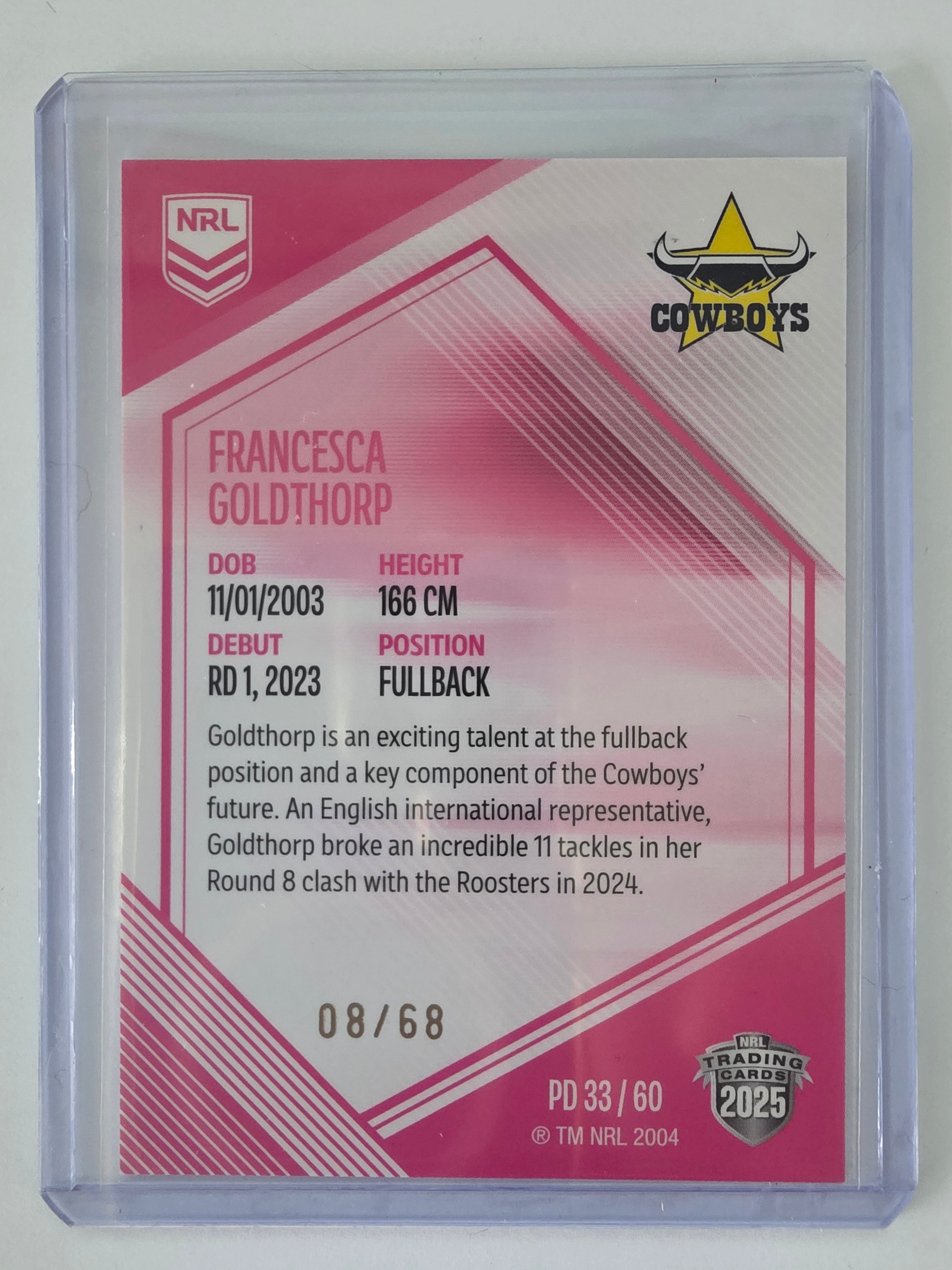 NRL 2025 Elite | Mojo Pink Diamond | #PD33 | Francesca Goldthorp #08/68 Cowboys
