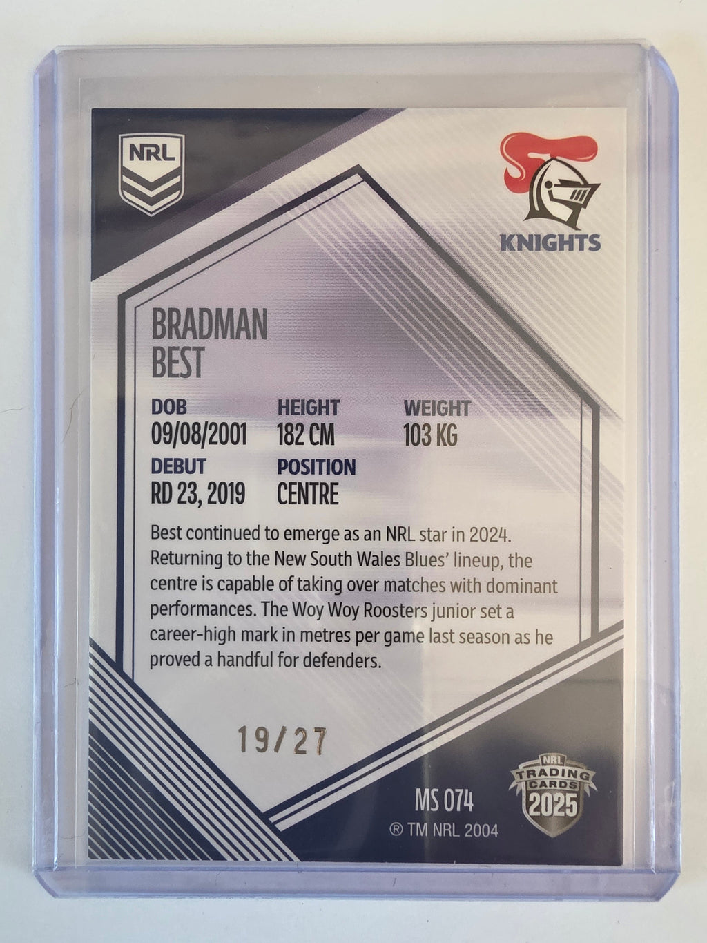 NRL 2025 Elite | Mojo Sapphire| #MS74 | Bradman Best | #19/27 | Knights