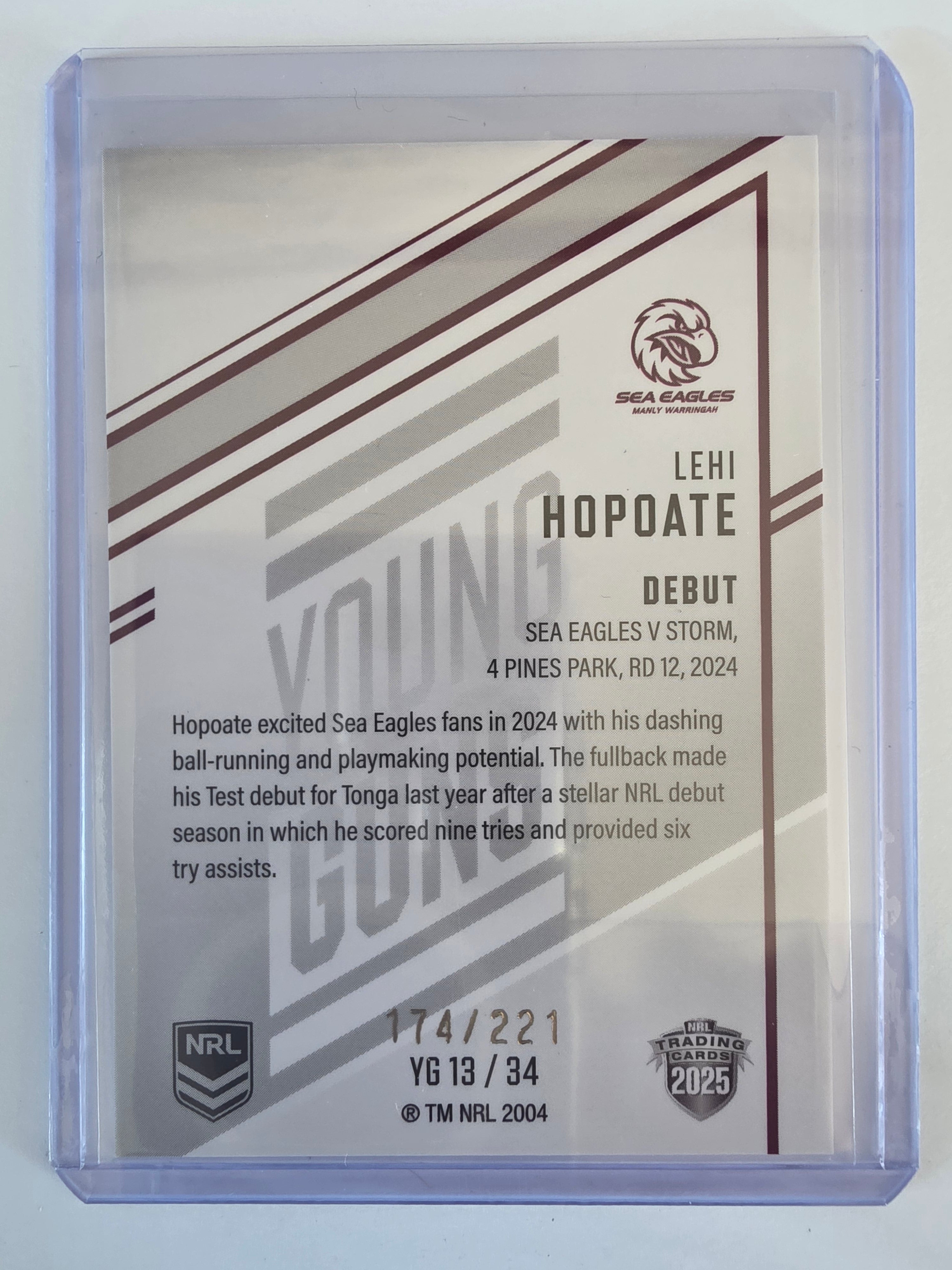 NRL 2025 Elite | Young Guns White | #YG13 | Lehi Hopoate | #174/221 | Sea Eagles