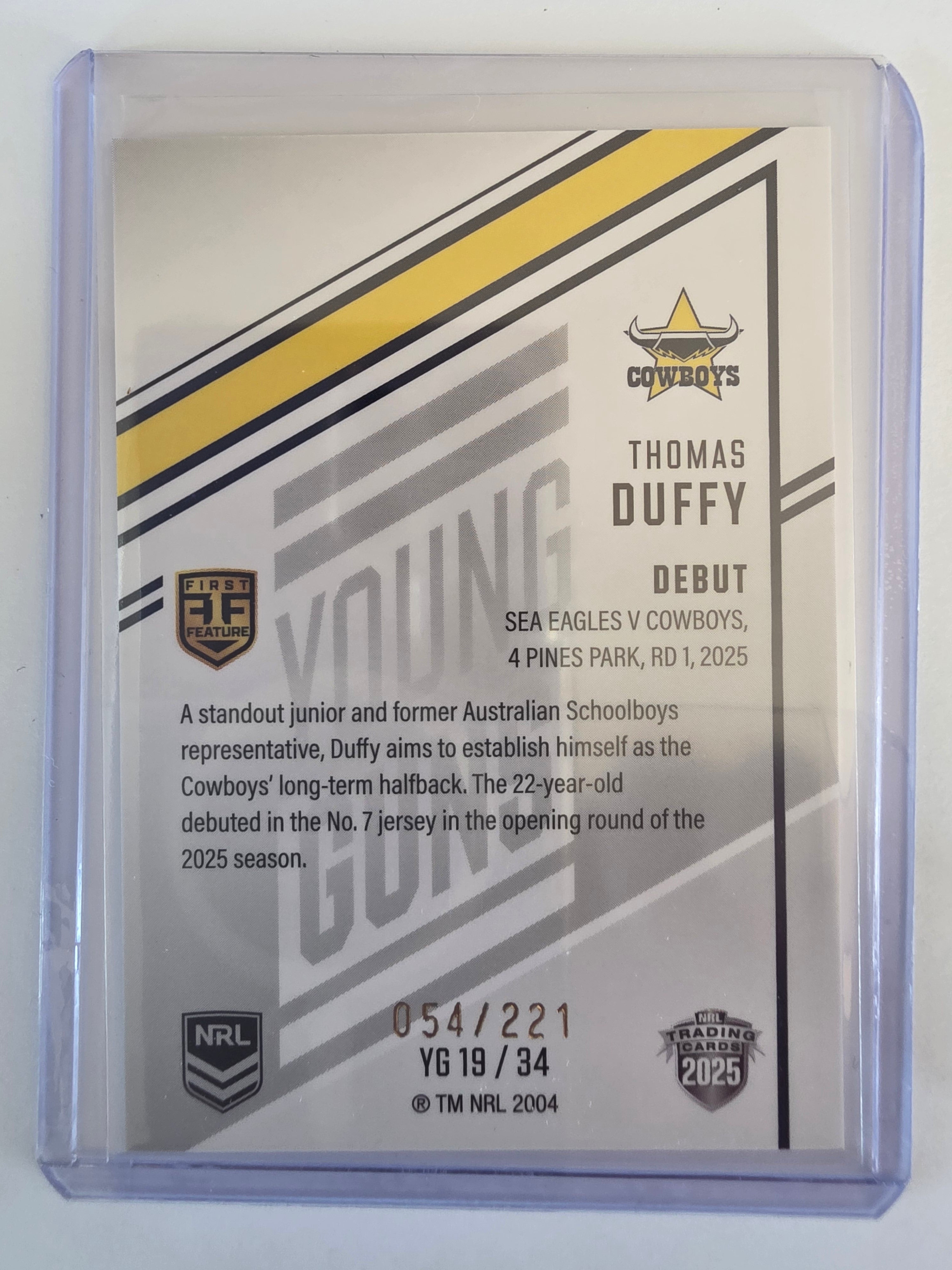 NRL 2025 Elite | Young Guns White | #YG19 | Thomas Duffy | #054/221 | Cowboys