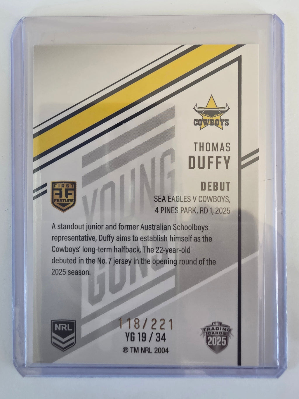 NRL 2025 Elite | Young Guns White | #YG19 | Thomas Duffy | #118/221 | Cowboys