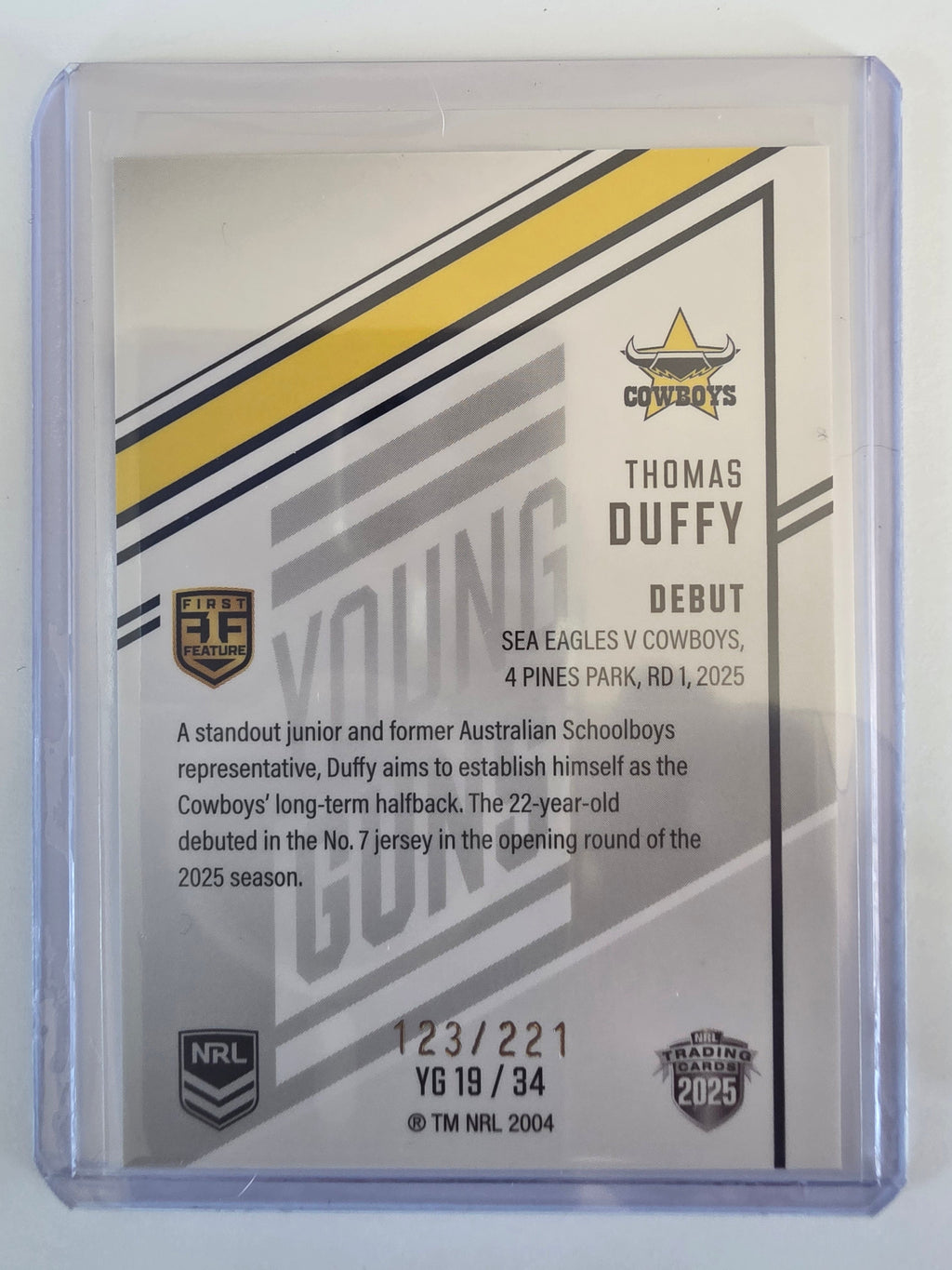 NRL 2025 Elite | Young Guns White | #YG19 | Thomas Duffy | #123/221 | Cowboys