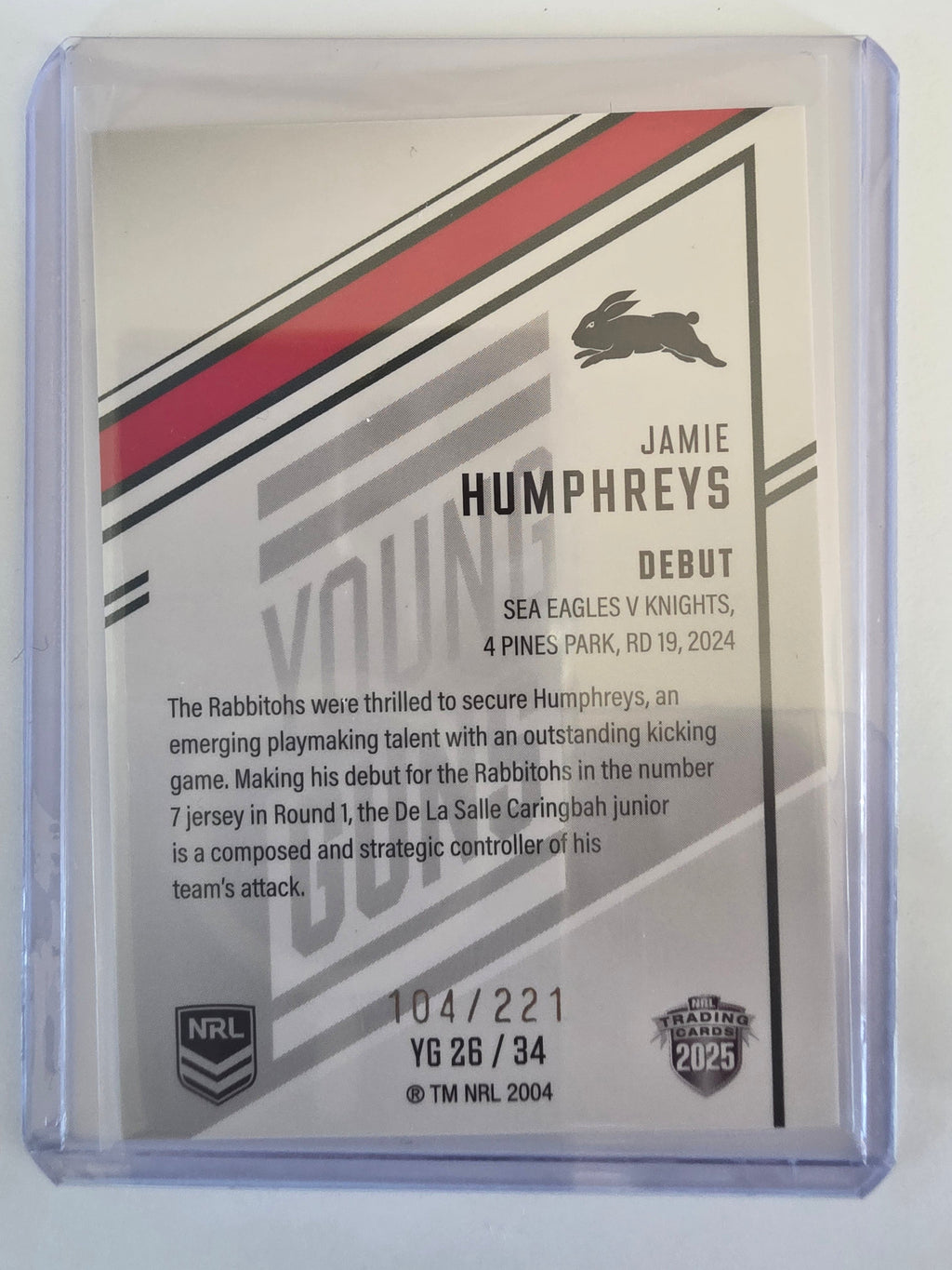 NRL 2025 Elite | Young Guns White | #YG26 | Jamie Humphreys #104/221 | Rabbitohs