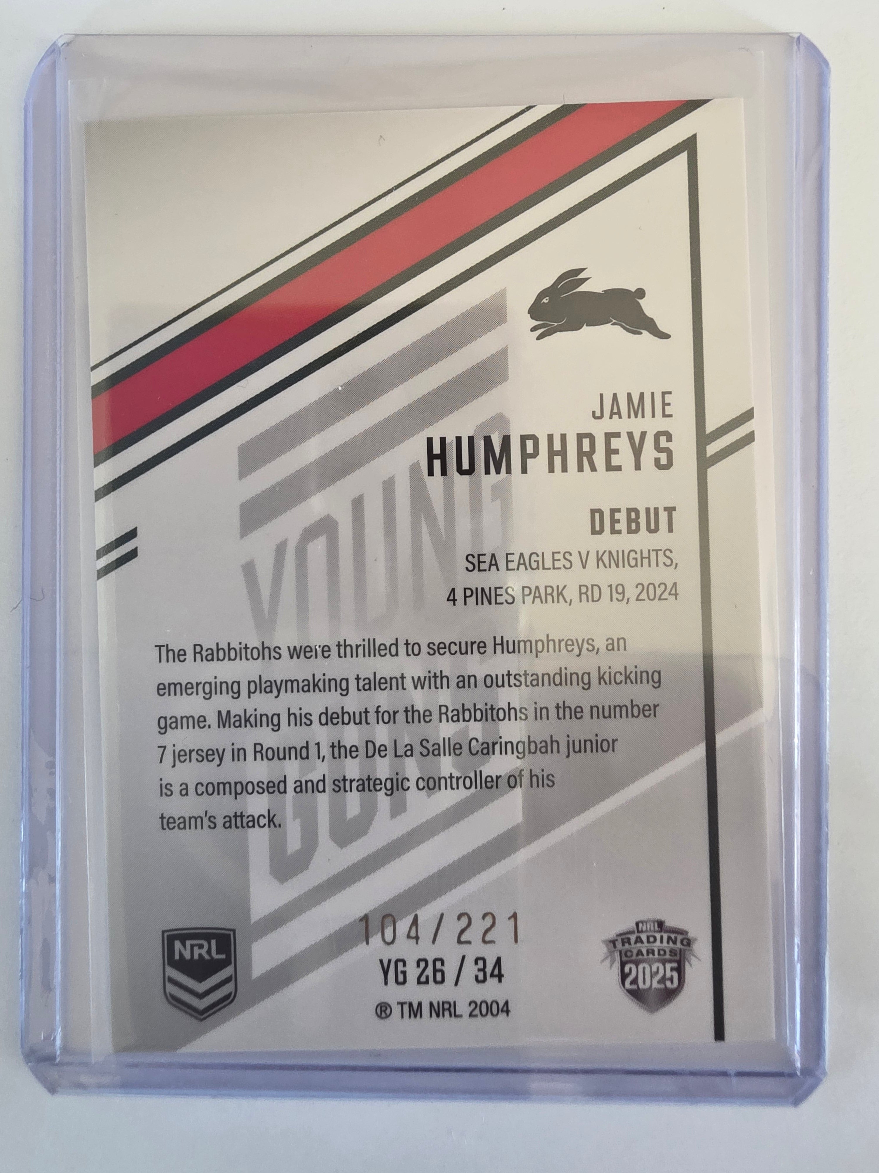 NRL 2025 Elite | Young Guns White | #YG26 | Jamie Humphreys #104/221 | Rabbitohs