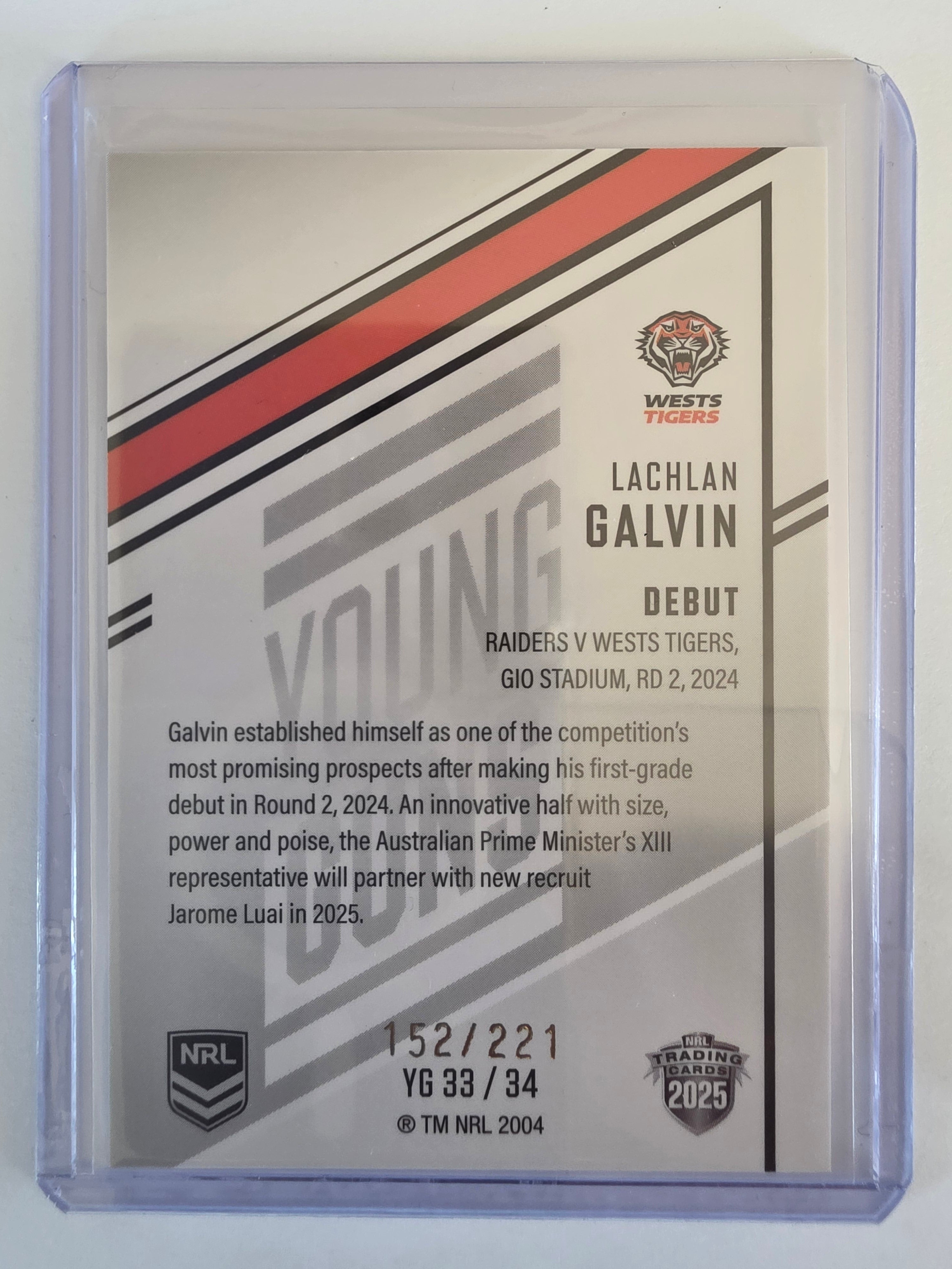NRL 2025 Elite | Young Guns White | #YG33 | Lachlan Galvin | #152/221 | Tigers