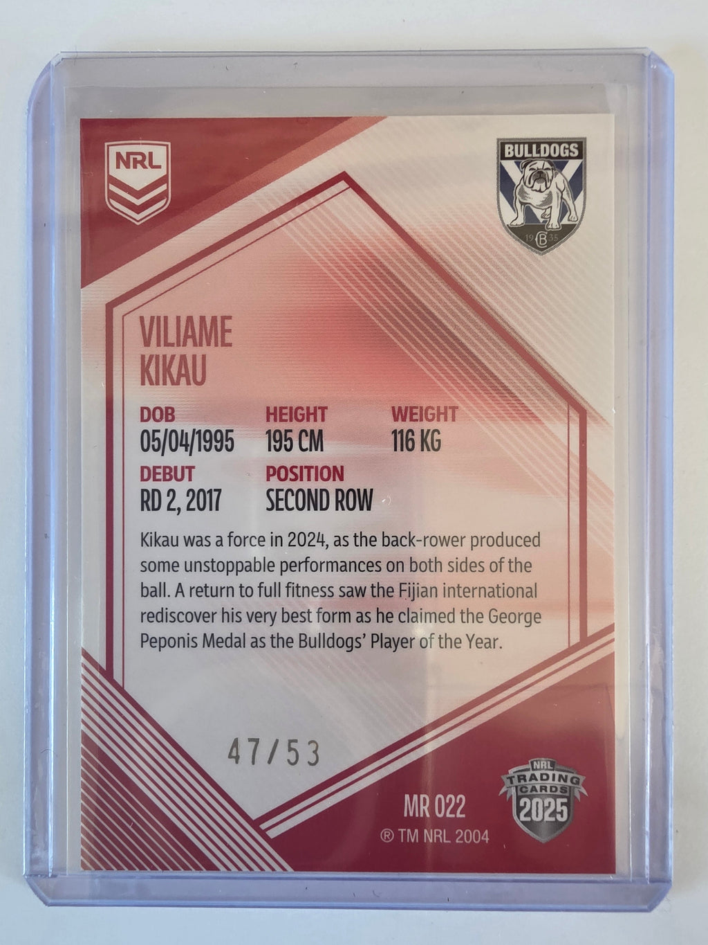 NRL 2025 Elite | Mojo Ruby | #MR22 | Viliame Kikau | #47/53 | Bulldogs