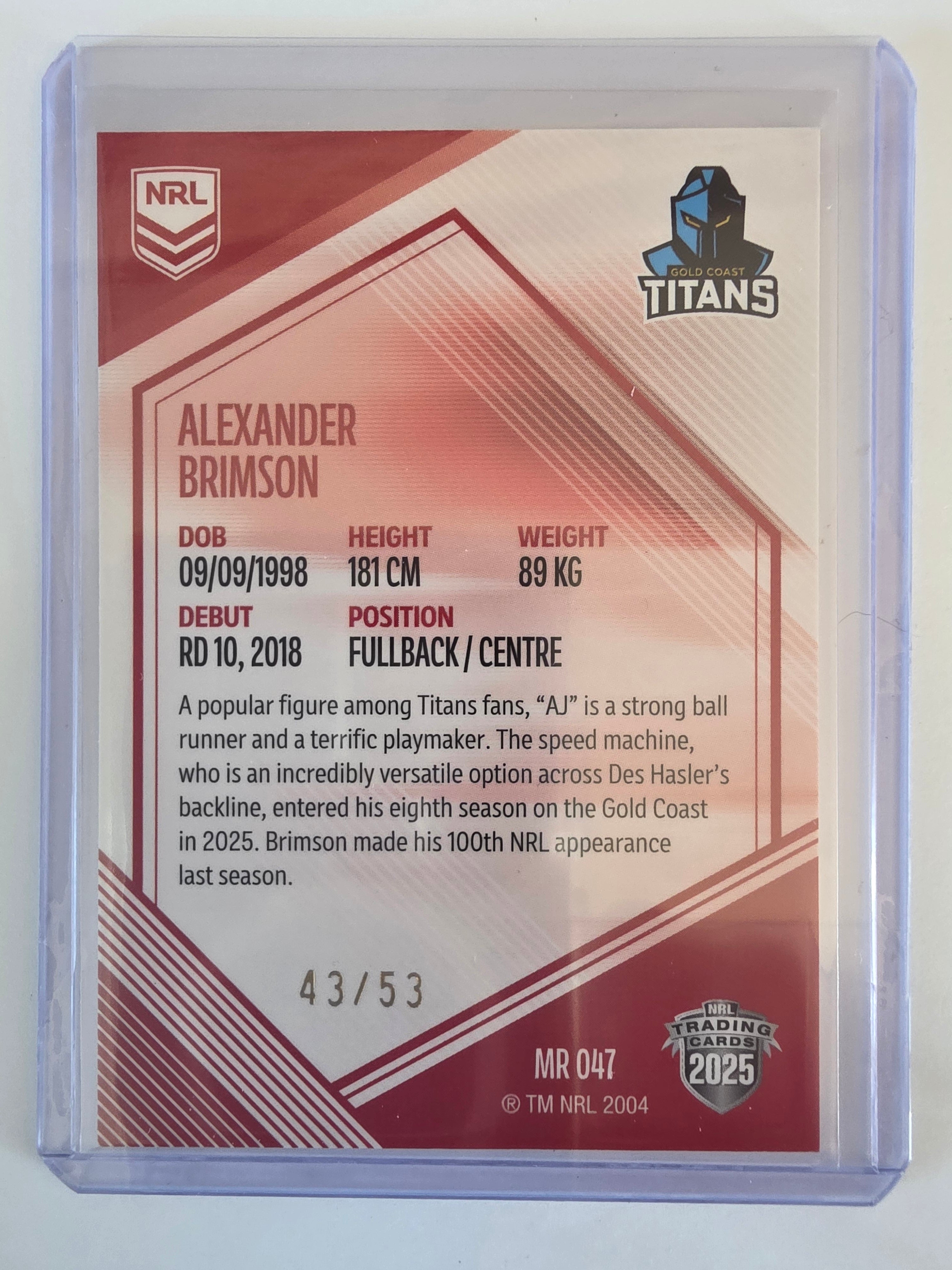 NRL 2025 Elite | Mojo Ruby | #MR47 | Alexander Brimson | #43/53 | Titans