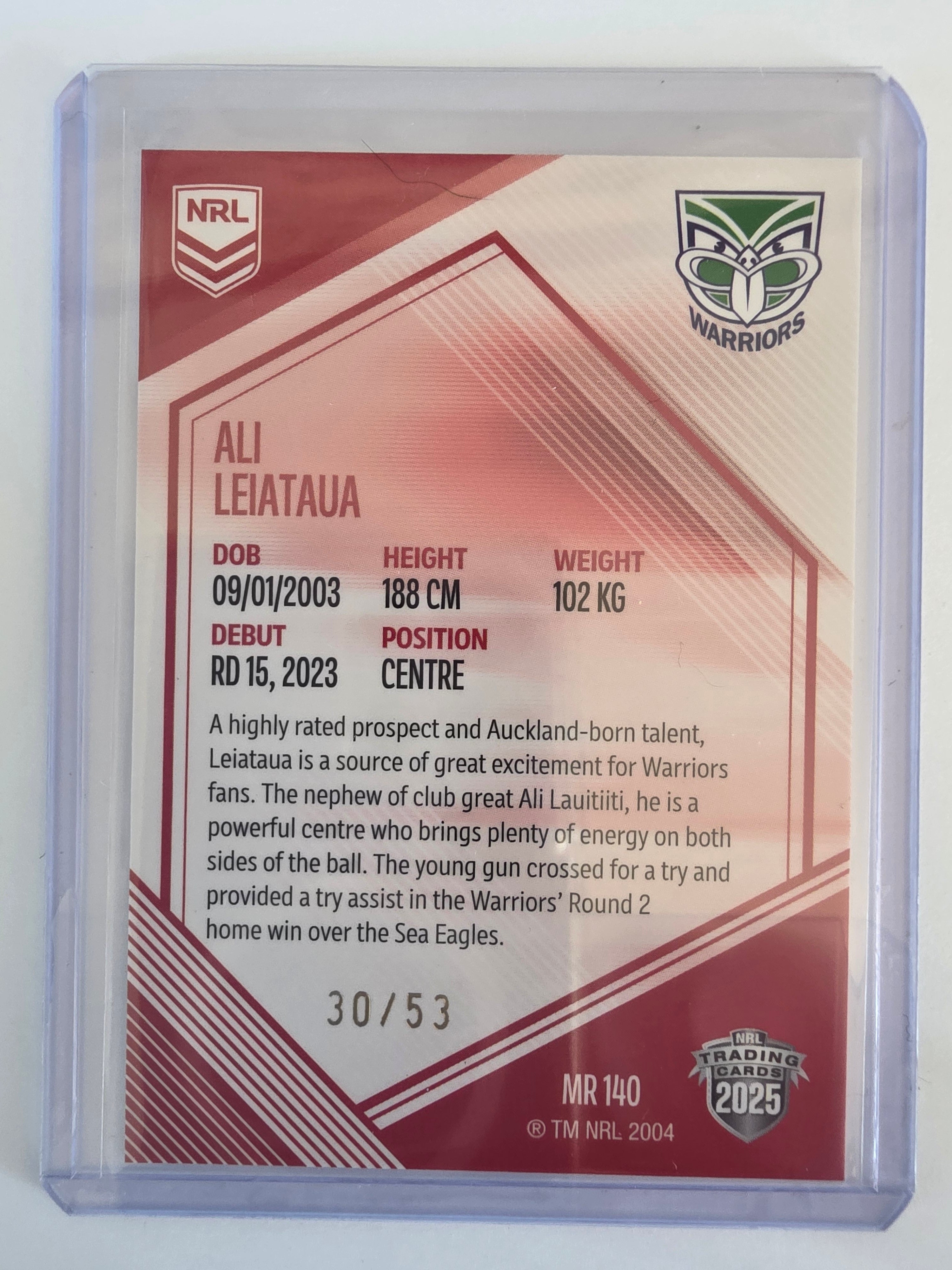 NRL 2025 Elite | Mojo Ruby | #MR140 | Ali Leiataua | #30/53 | Warriors