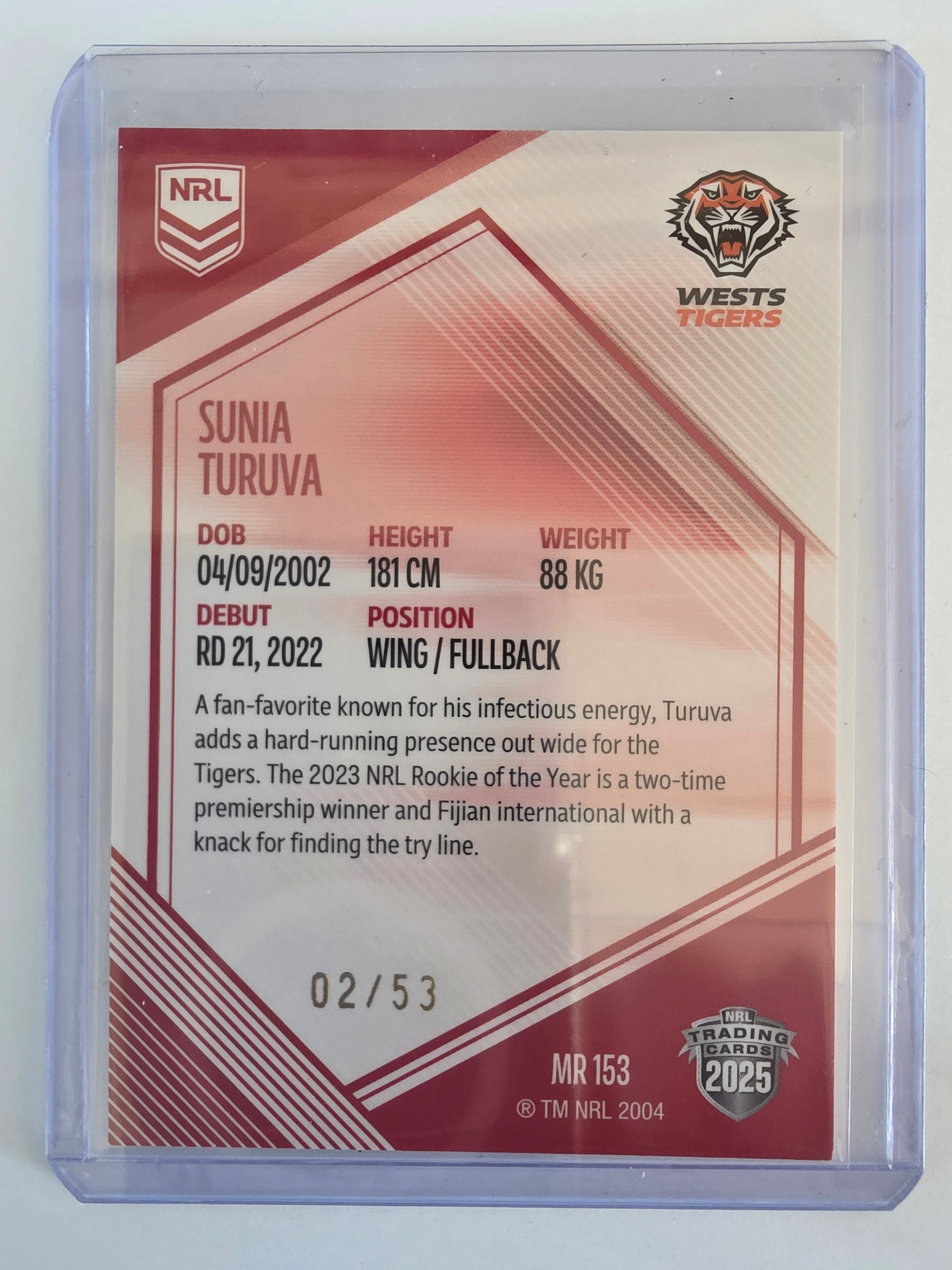 NRL 2025 Elite | Mojo Ruby | #MR153 | Sunia Turuva | #02/53 | Tigers