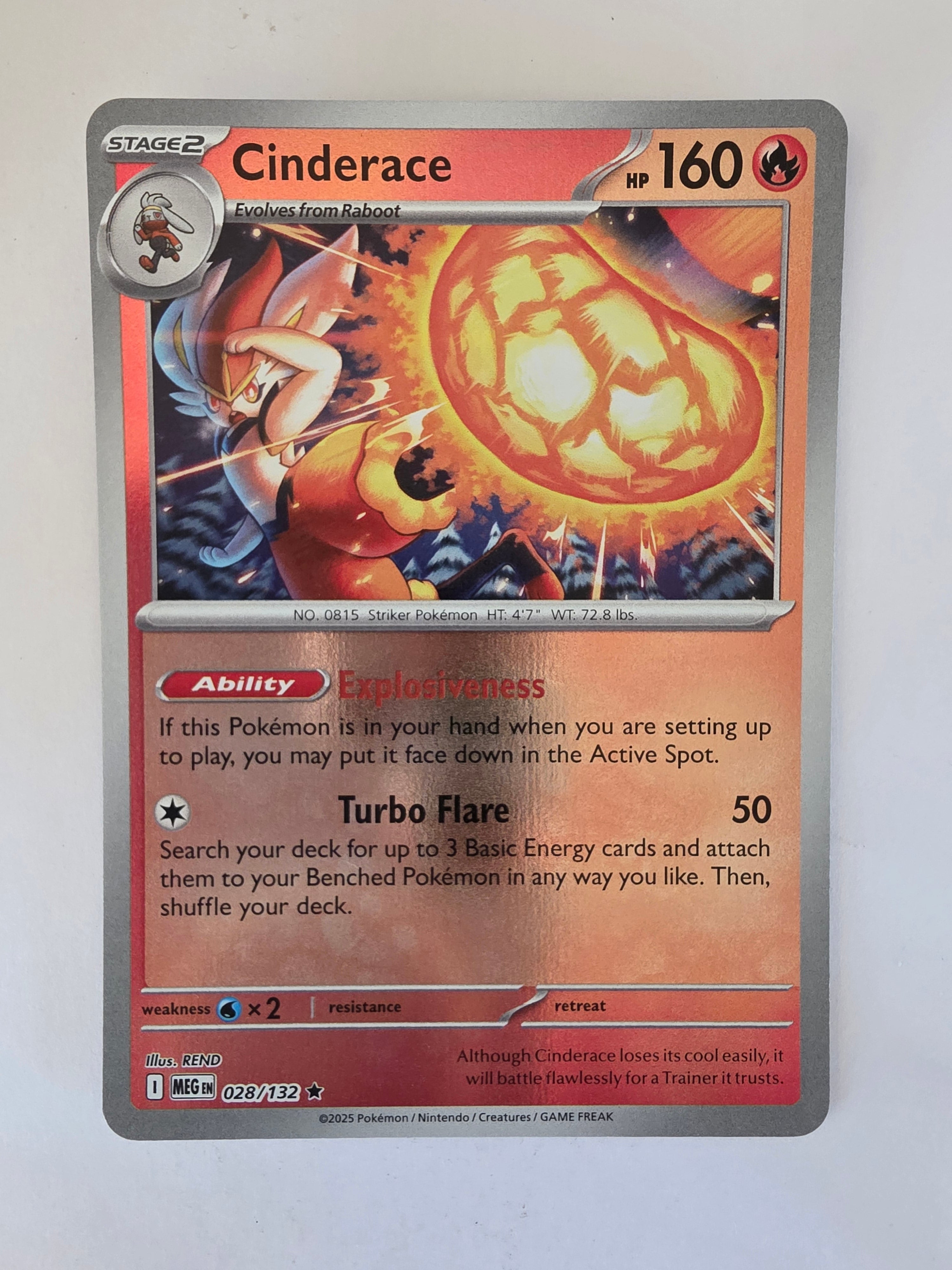 Pokemon TCG Mega Evolutions | #028/132 | Reverse Holo | Cinderace | Rare