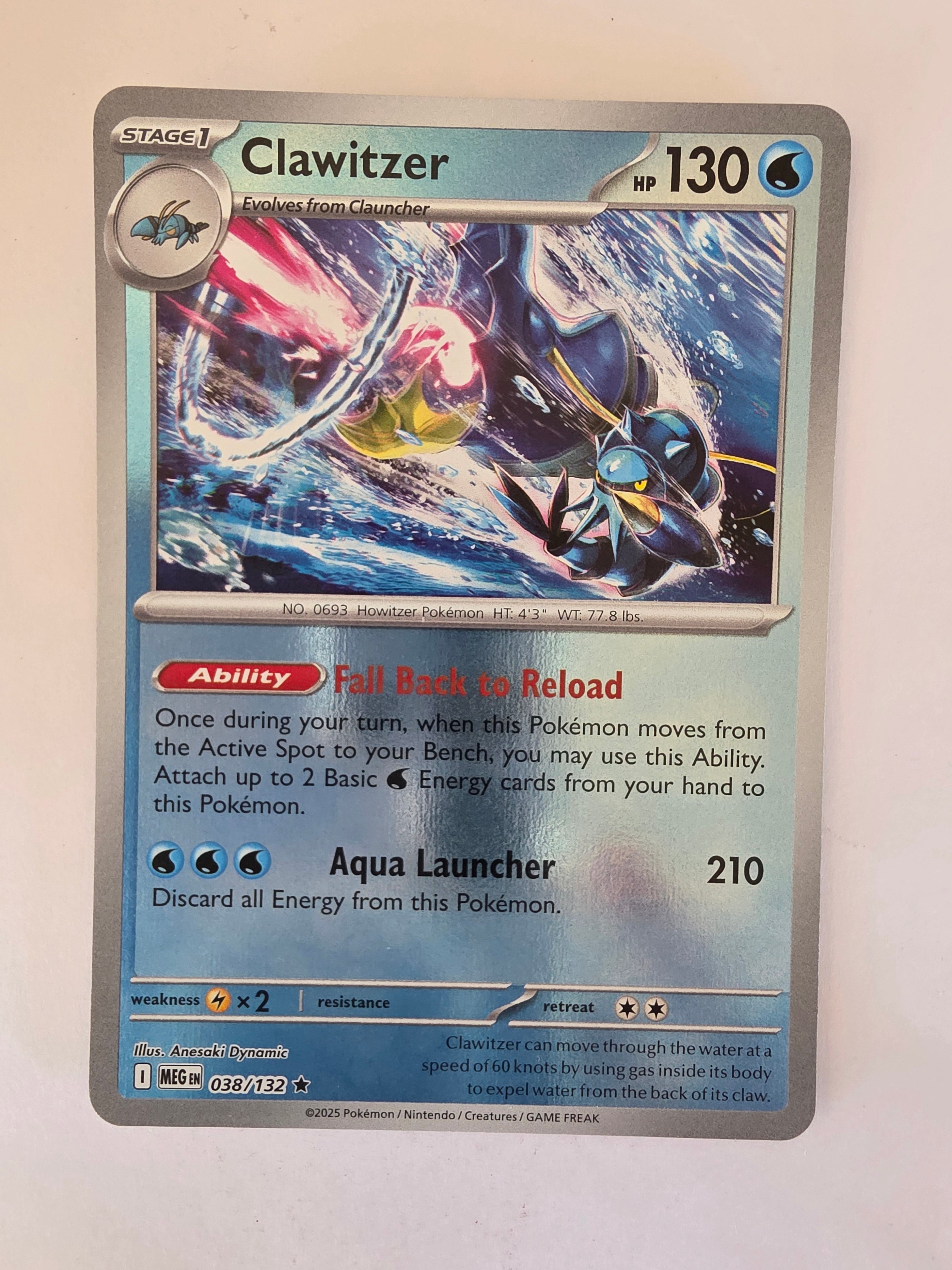 Pokemon TCG Mega Evolutions | #038/132 | Reverse Holo | Clawitzer | Rare
