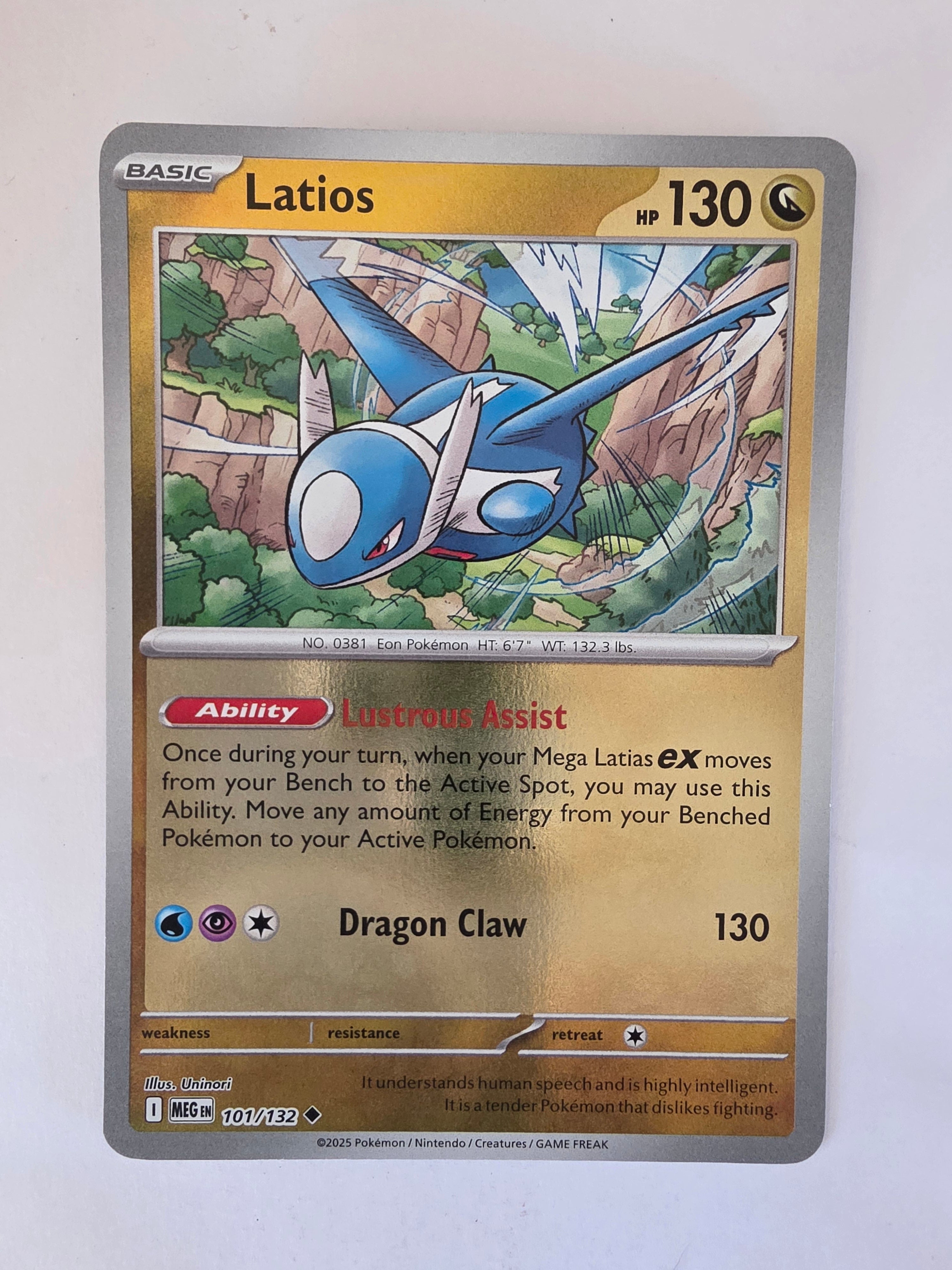 Pokémon trading card featuring Latios on a white background