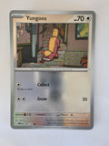 Trading card featuring a character with text and numbers on a white background
