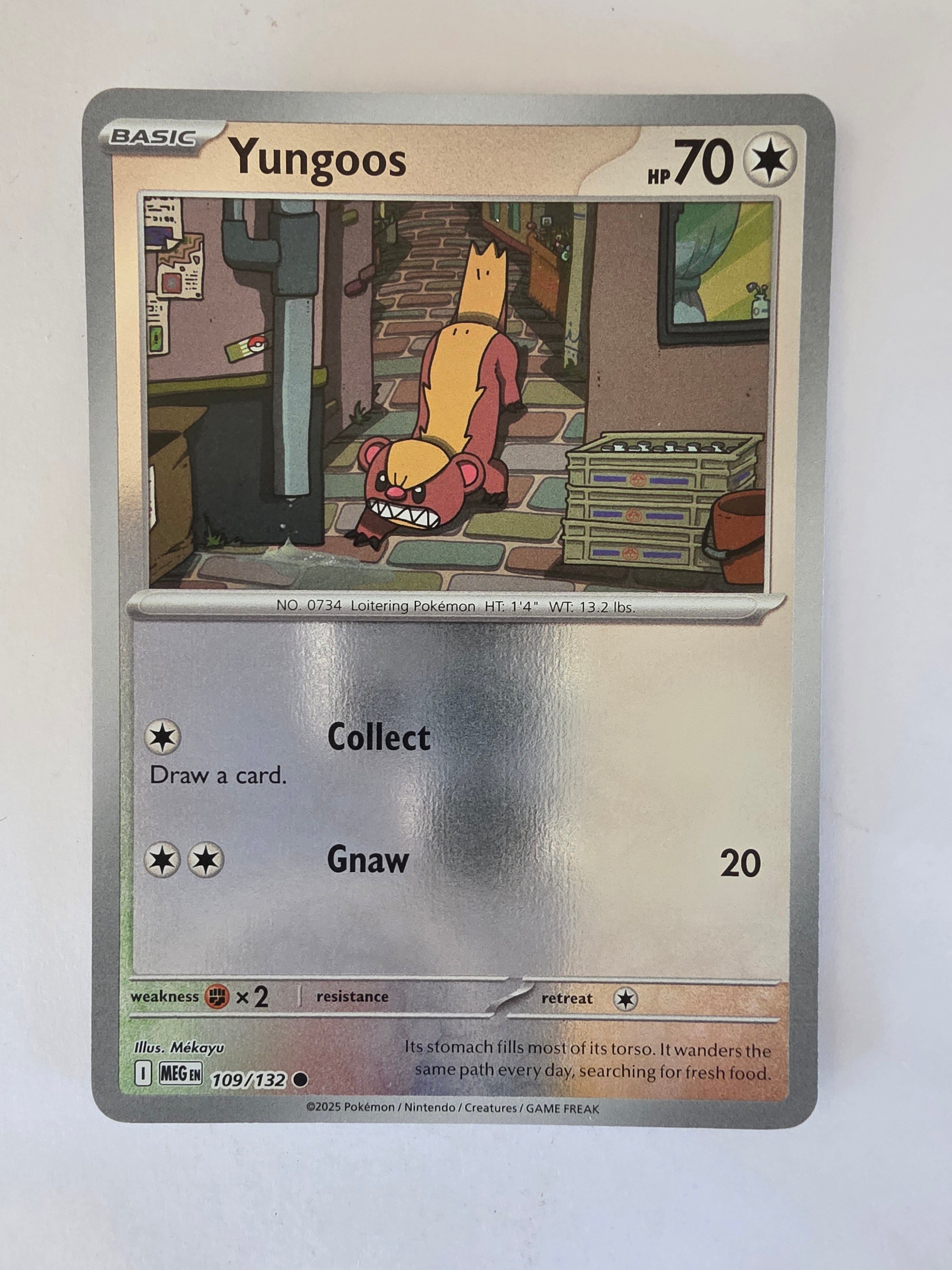 Trading card featuring a character with text and numbers on a white background