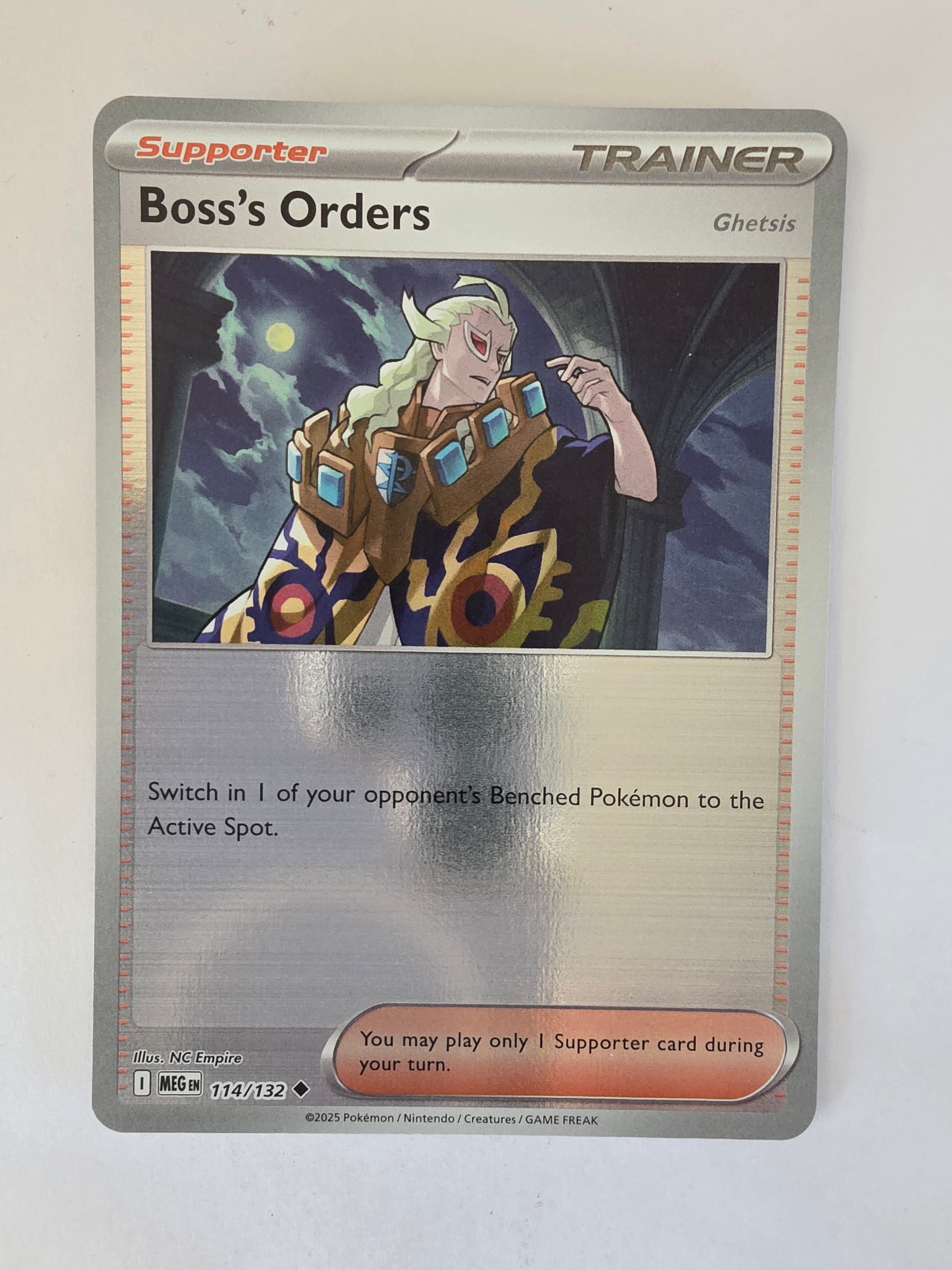 Pokémon trading card with a trainer graphic and artwork on a white background