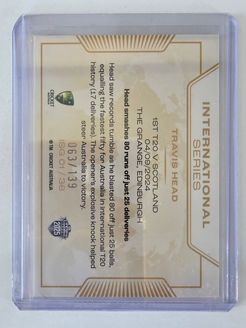 2025/26 Cricket Traders |International Series GOLD | #ISG01 | #063/139 | Travis Head
