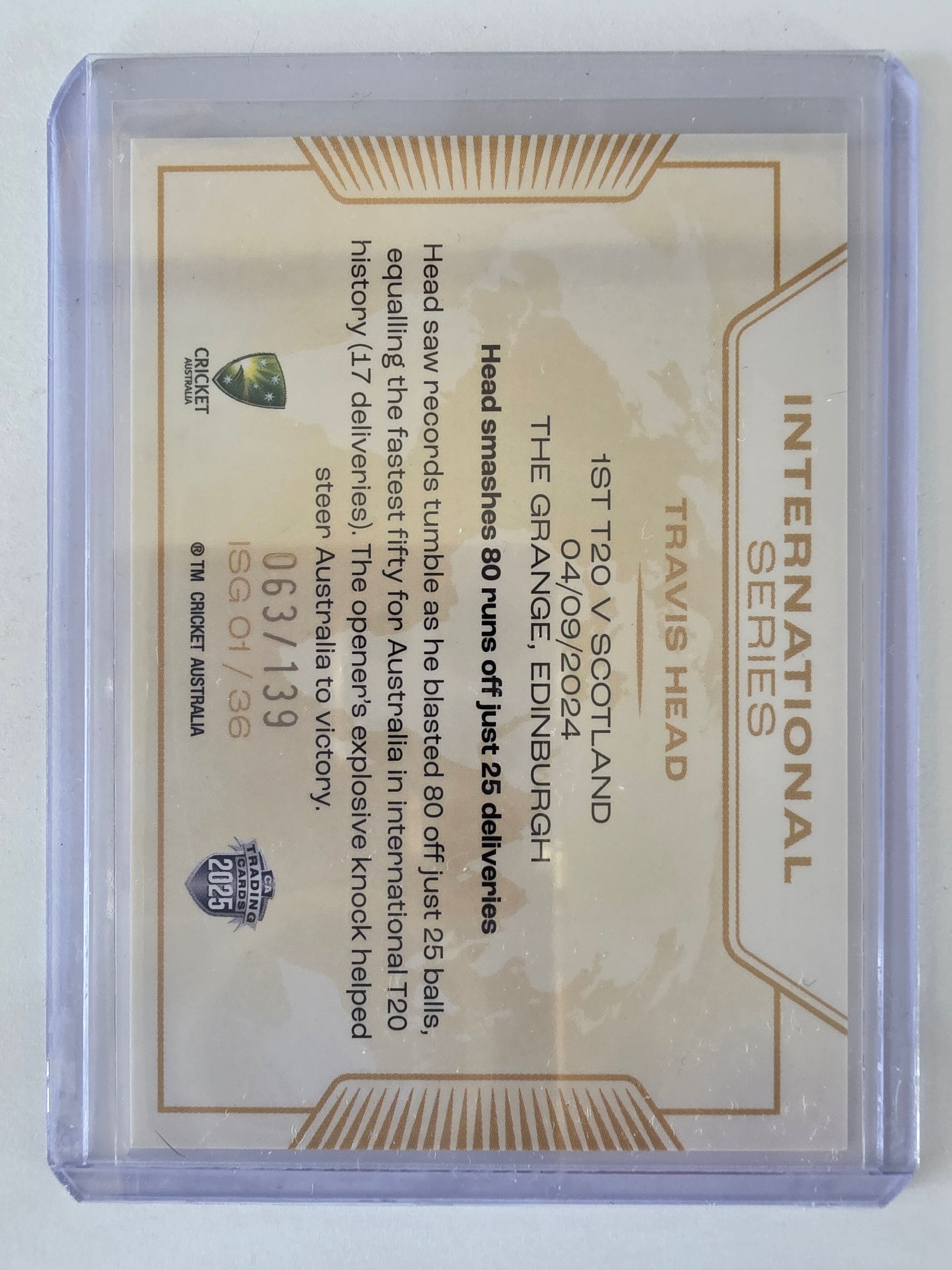 2025/26 Cricket Traders |International Series GOLD | #ISG01 | #063/139 | Travis Head