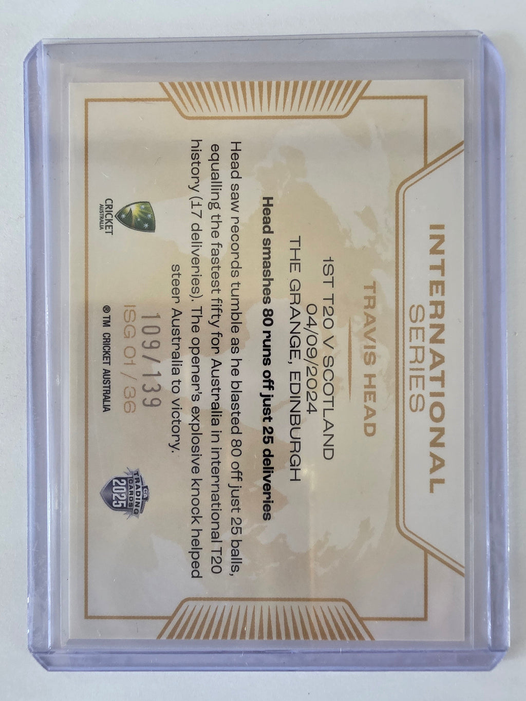 2025/26 Cricket Traders |International Series GOLD | #ISG01 | #109/139 | Travis Head