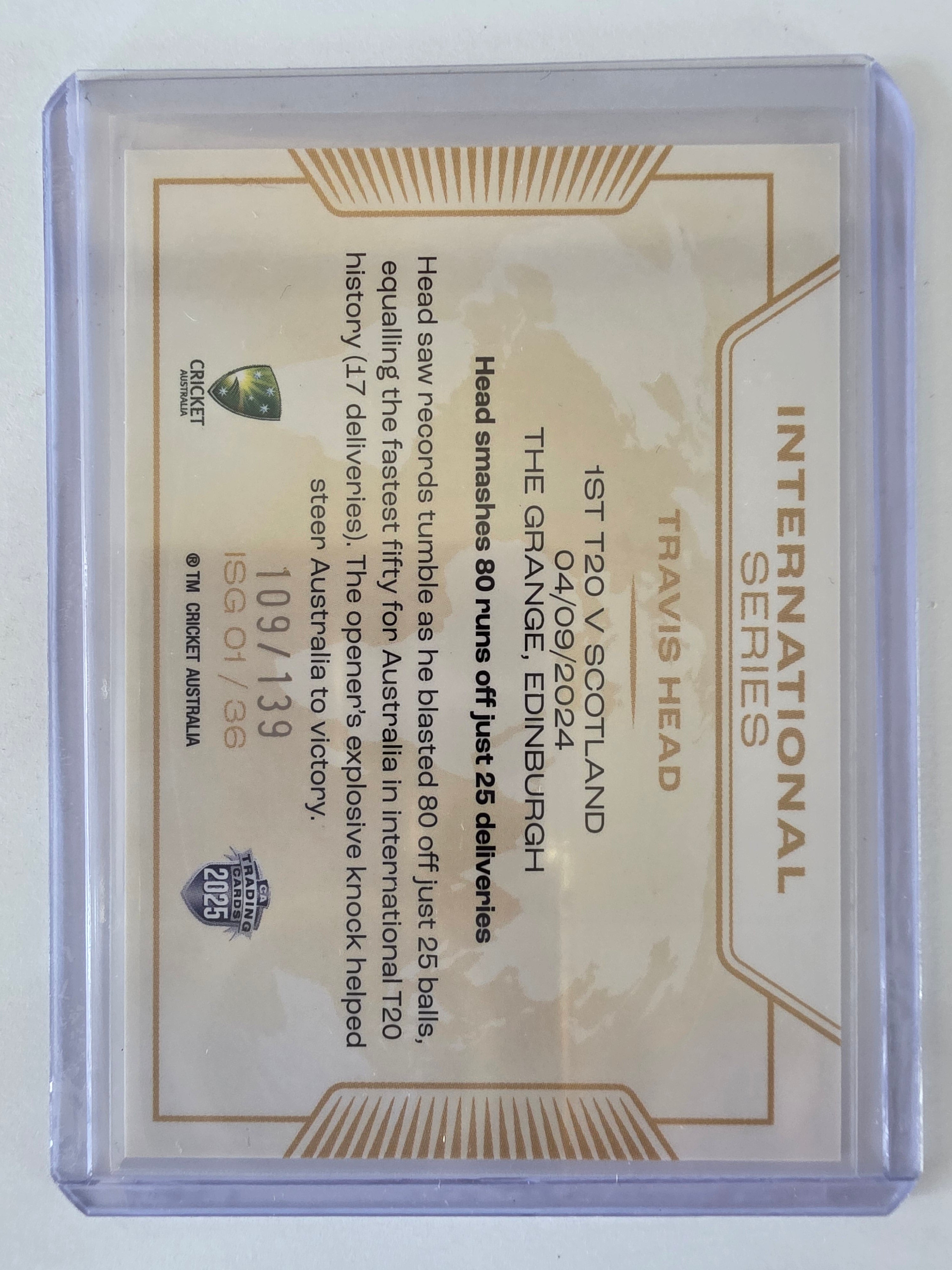 2025/26 Cricket Traders |International Series GOLD | #ISG01 | #109/139 | Travis Head