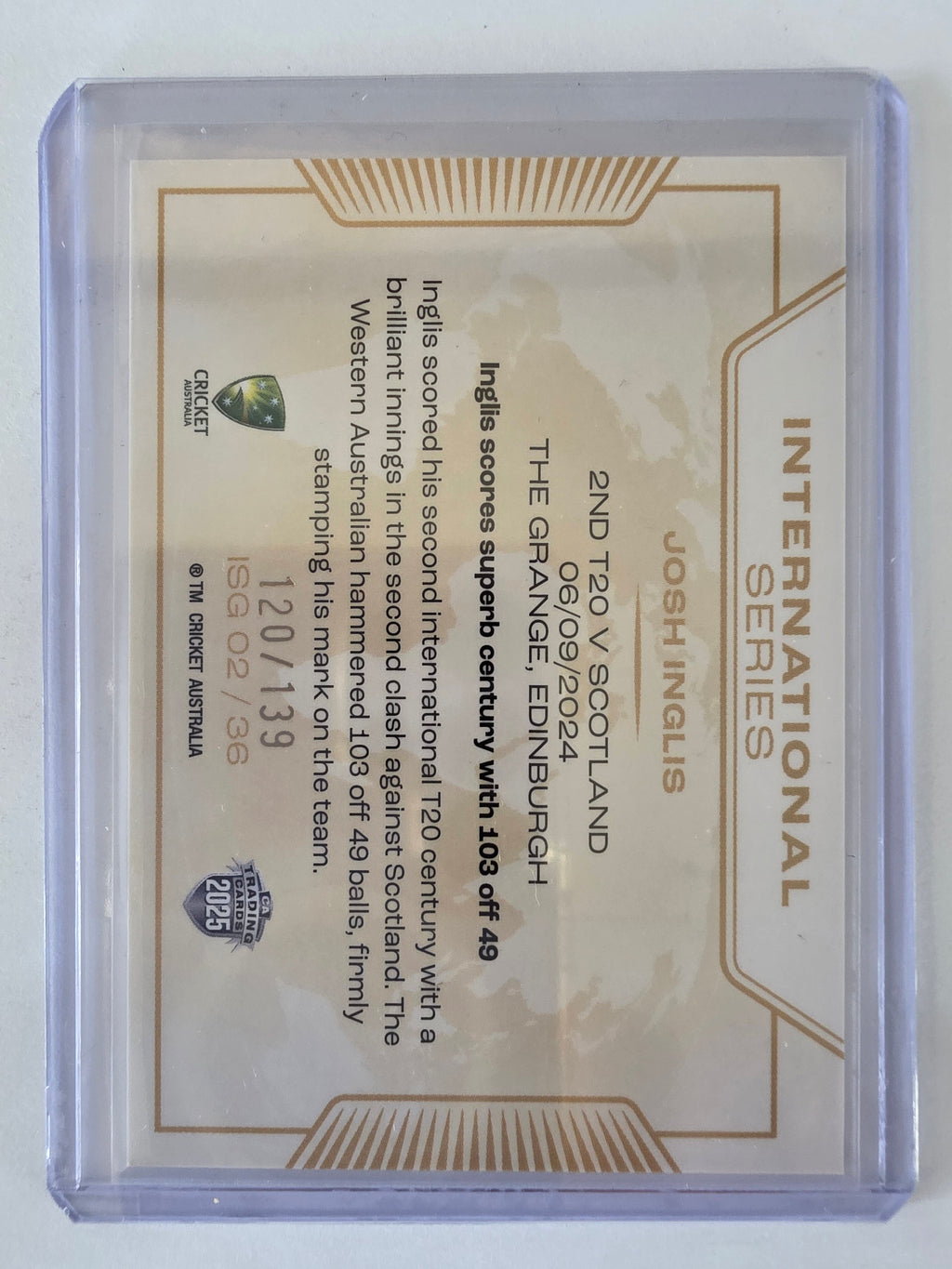 2025/26 Cricket Traders |International Series GOLD | #ISG02 | #120/139 | Josh Inglis