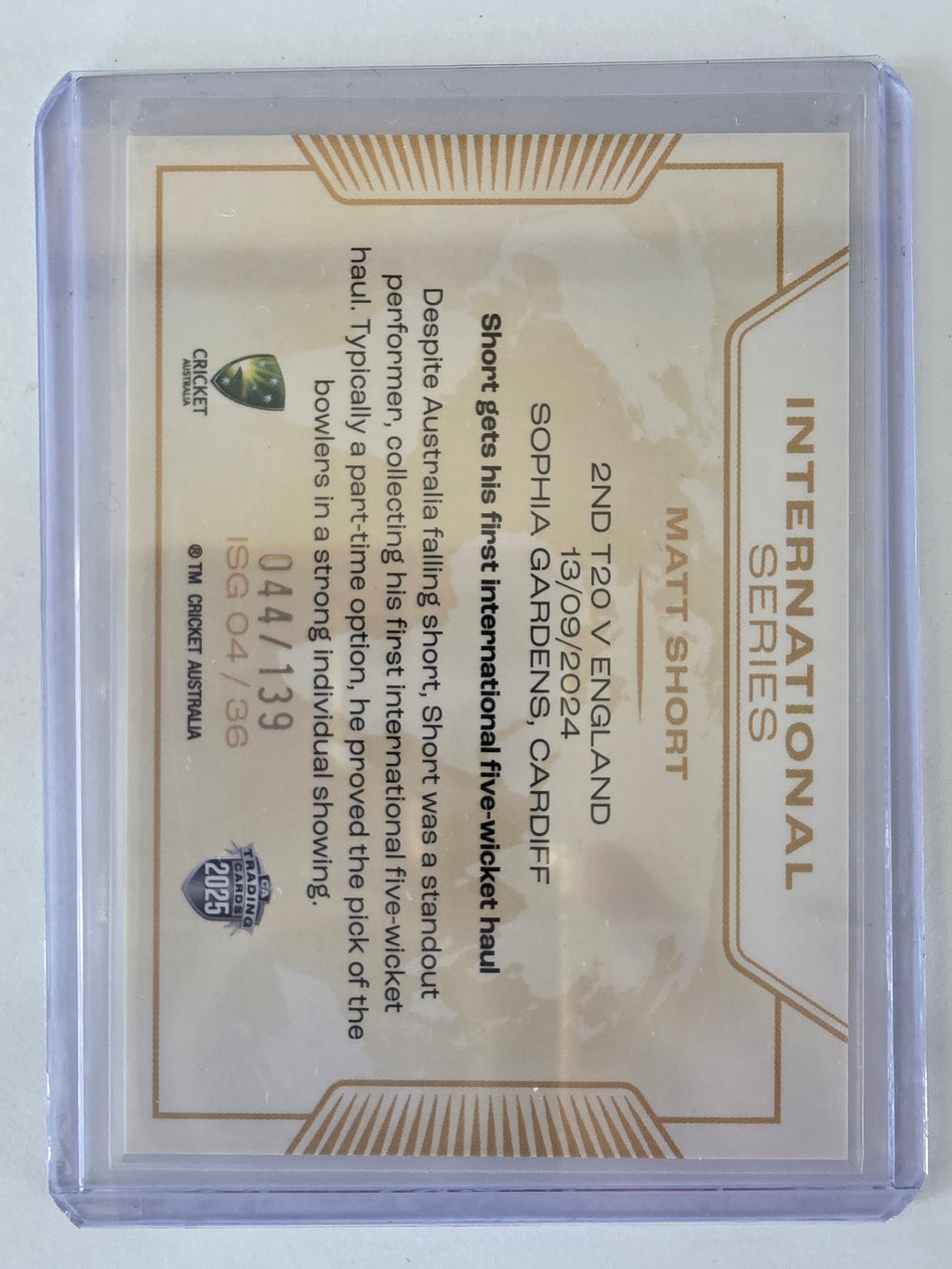 2025/26 Cricket Traders |International Series GOLD | #ISG04 | #044/139 | Matt Short