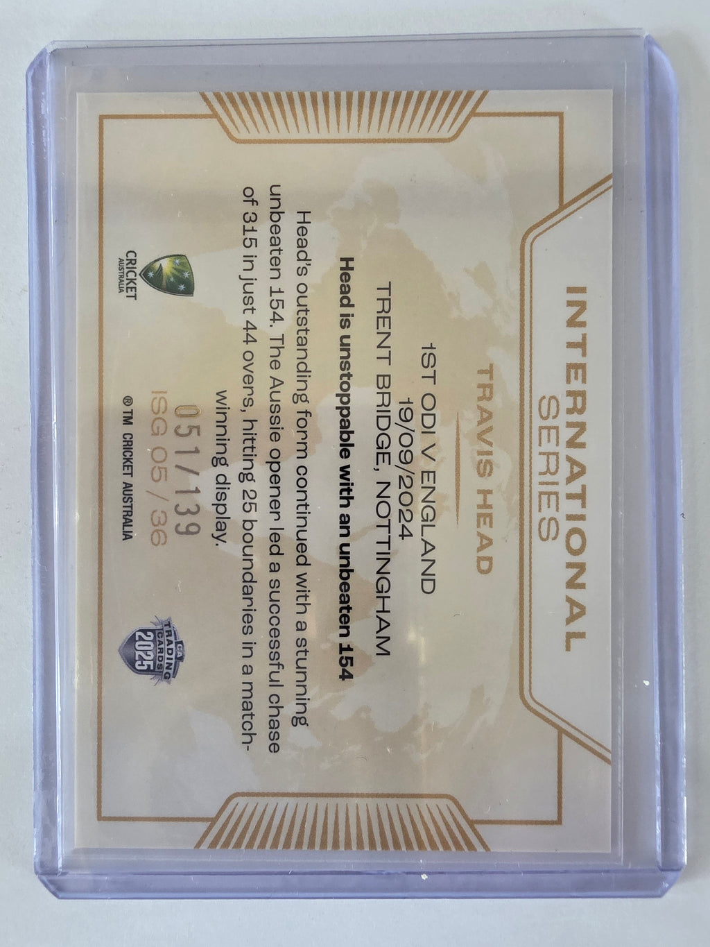 2025/26 Cricket Traders |International Series GOLD | #ISG05 | #051/139 | Travis Head