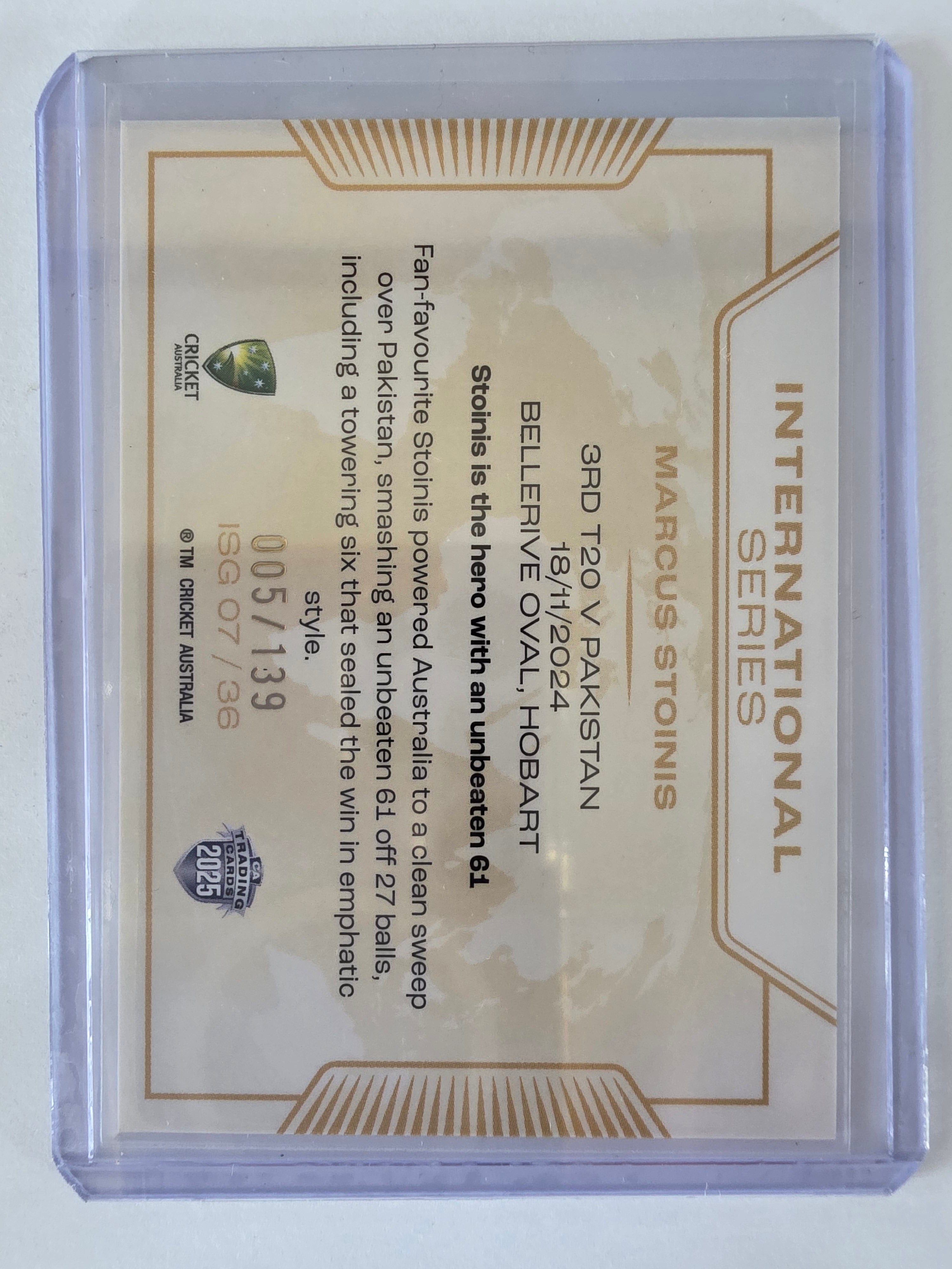 2025/26 Cricket Traders |International Series GOLD | #ISG07 | #005/139 | Marcus Stoinis