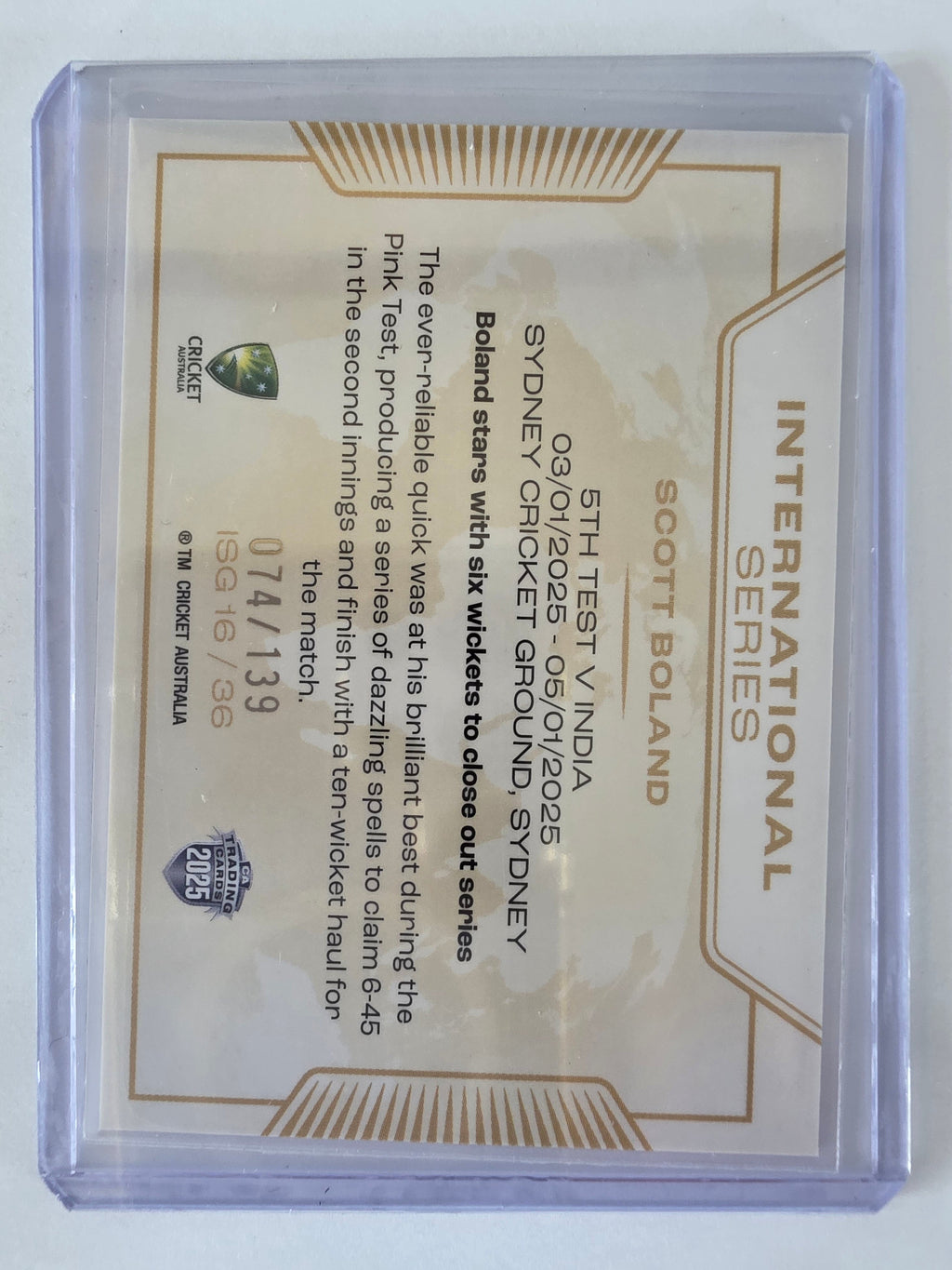 2025/26 Cricket Traders |International Series GOLD | #ISG16 | #074/139 | Scott Boland