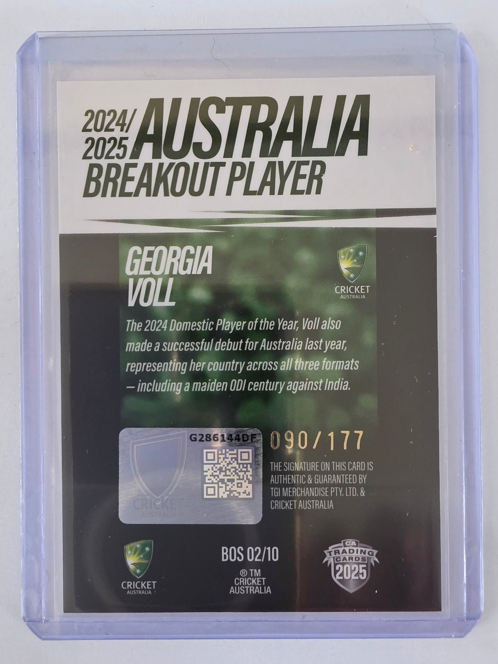 25/26 Cricket | Breakouts Black Signature | #BOS02 | #090/177 | Georgia Voll | Australia