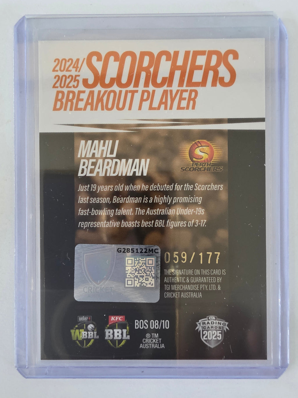 25/26 Cricket | Breakouts Black Signature | #BOS08 | #059/177 | Mahli Beardman | Scorchers