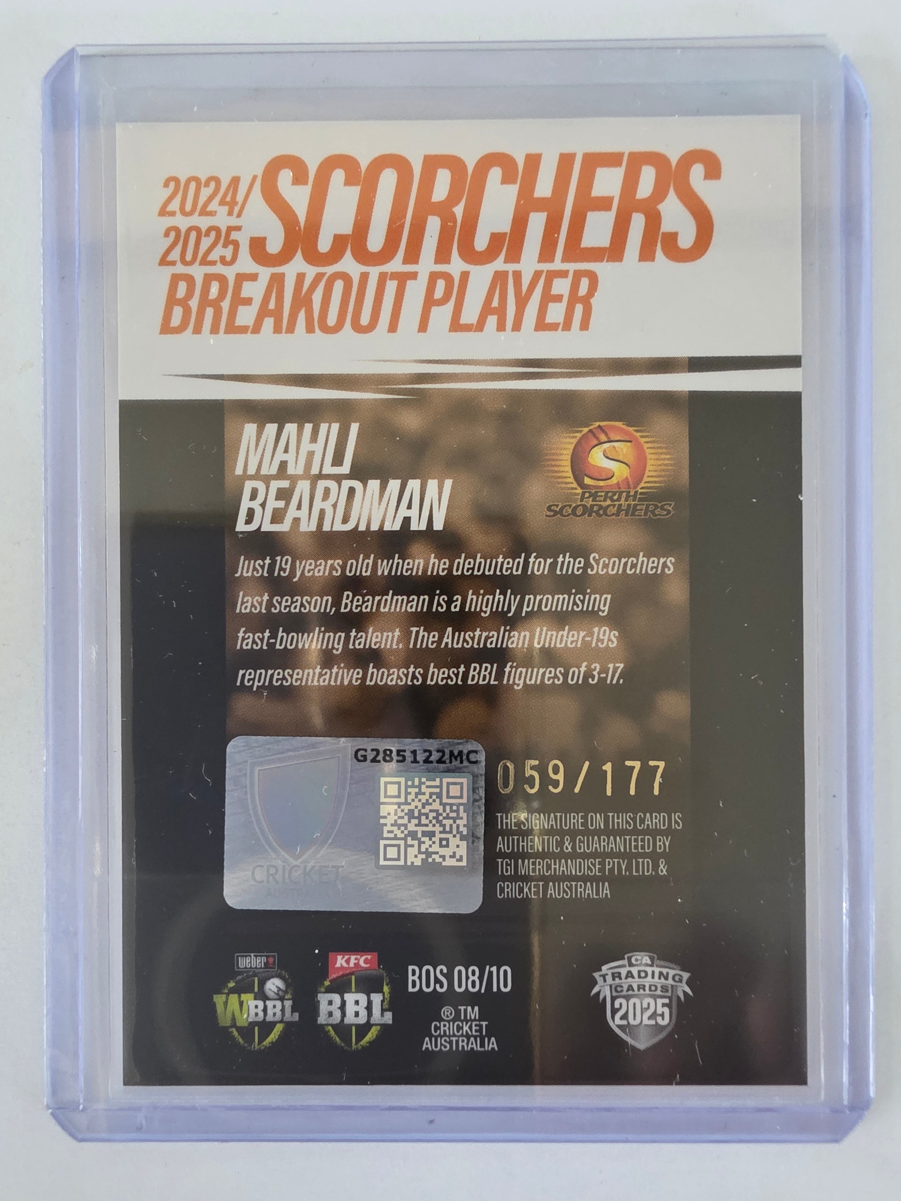 25/26 Cricket | Breakouts Black Signature | #BOS08 | #059/177 | Mahli Beardman | Scorchers