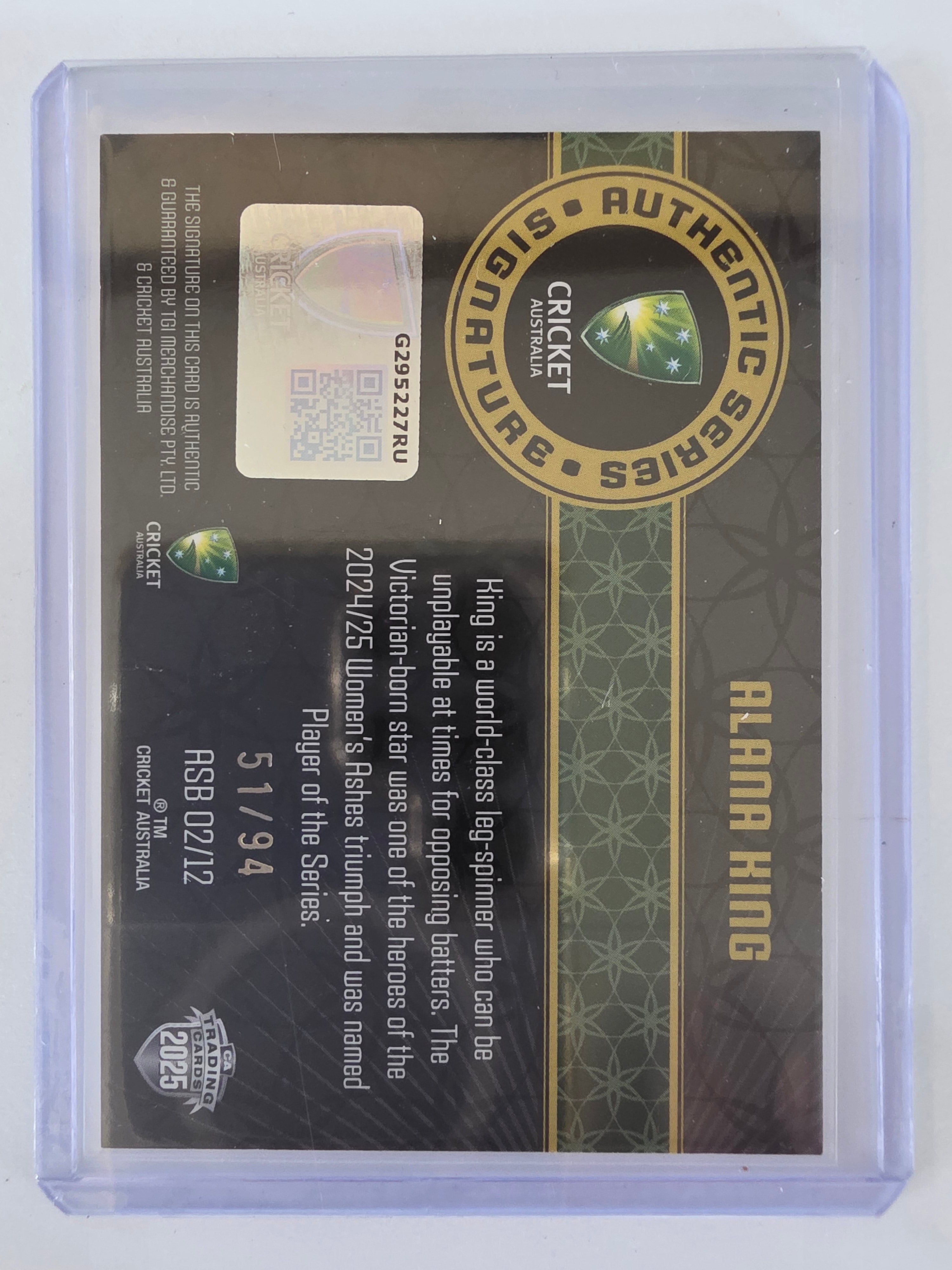 25/26 Cricket | Authentics Signature Black | #ASB02 | #51/94 | Alana King | Australia