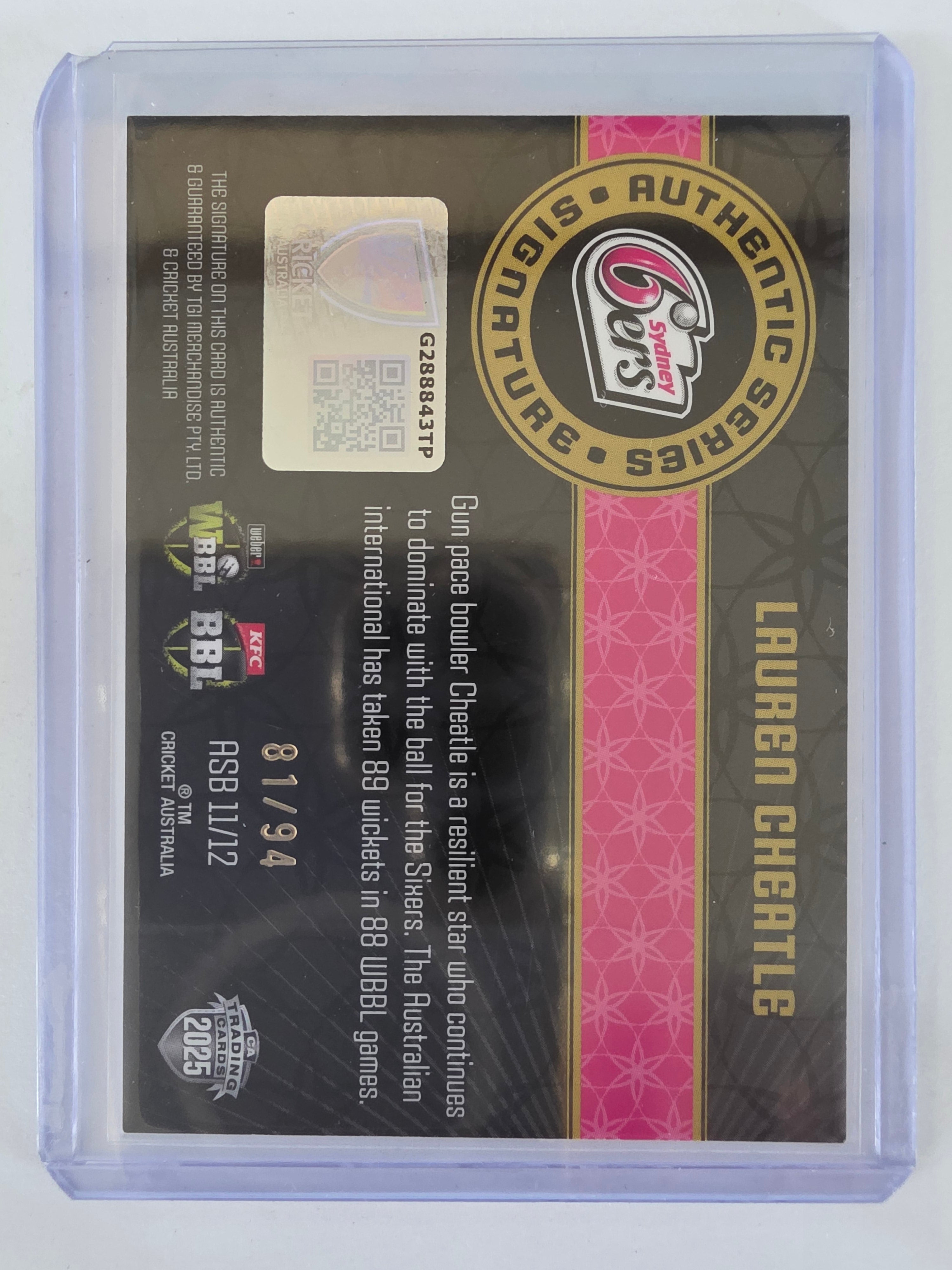 25/26 Cricket | Authentics Signature Black | #ASB11 | #81/94 | Lauren Cheatle | Sixers