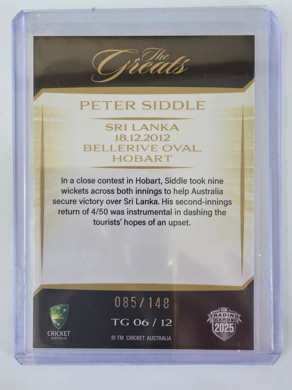 2025/26 Cricket Traders | The Greats Peter Siddle | #TG06 | #085/148 | 18.12.2012