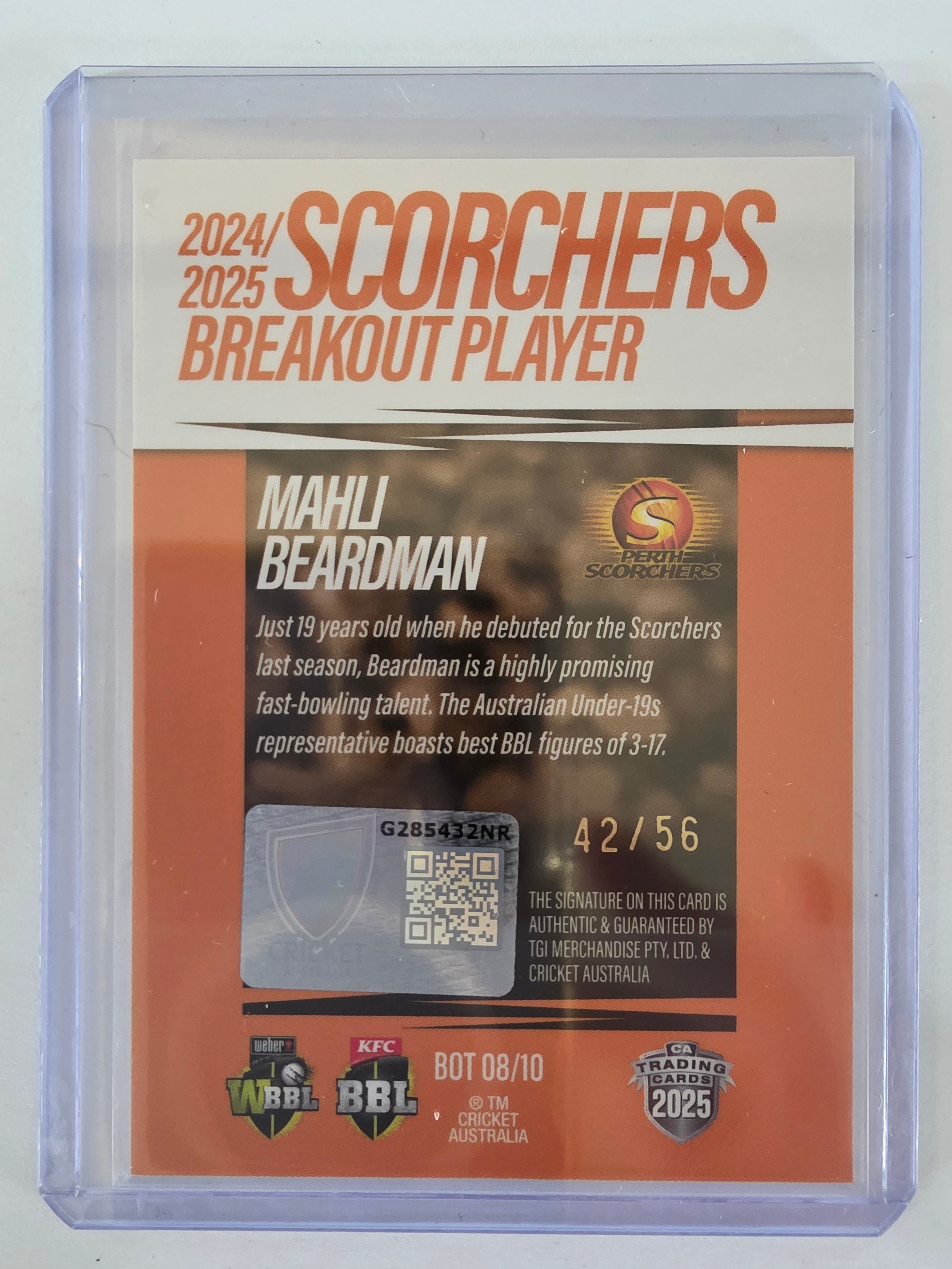 25/26 Cricket | Breakouts Team Signature | #BOT08 | #42/56 | Mahli Beardman | Scorchers