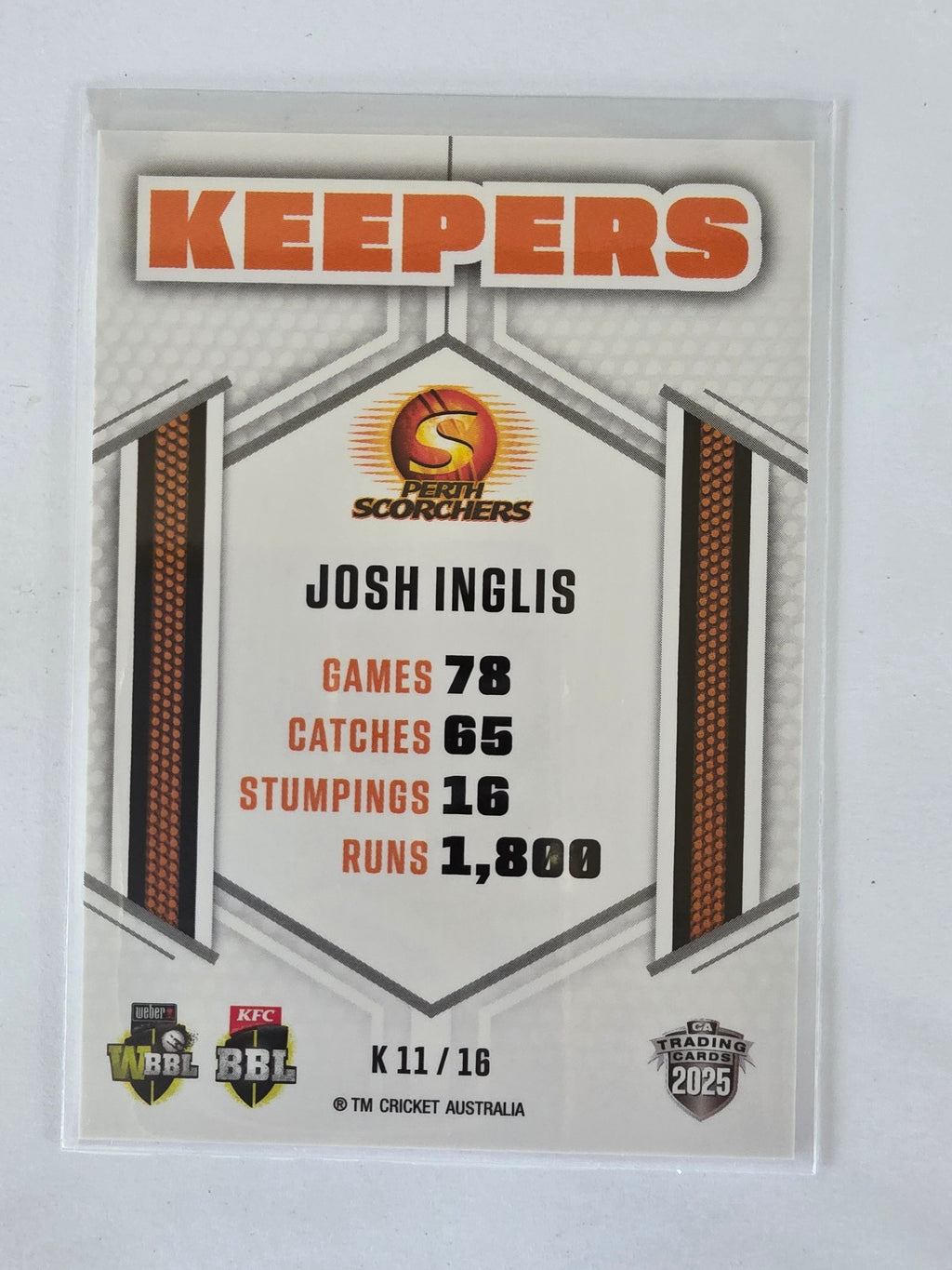 2025/26 Cricket Traders | Keepers | #K11 | Josh Inglis | Scorchers
