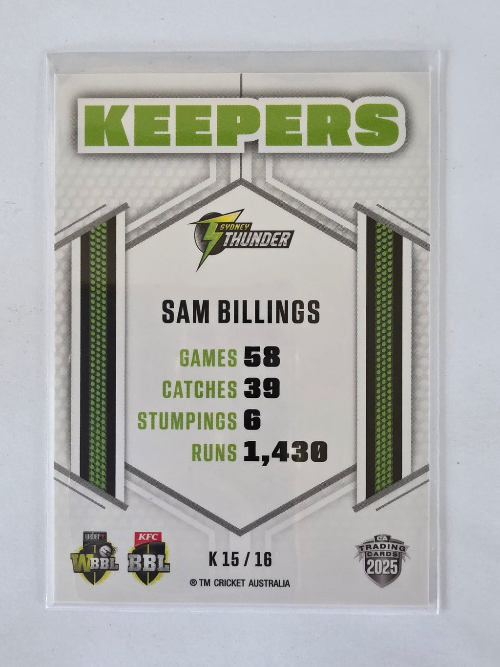 2025/26 Cricket Traders | Keepers | #K15 | Sam Billings | Thunder