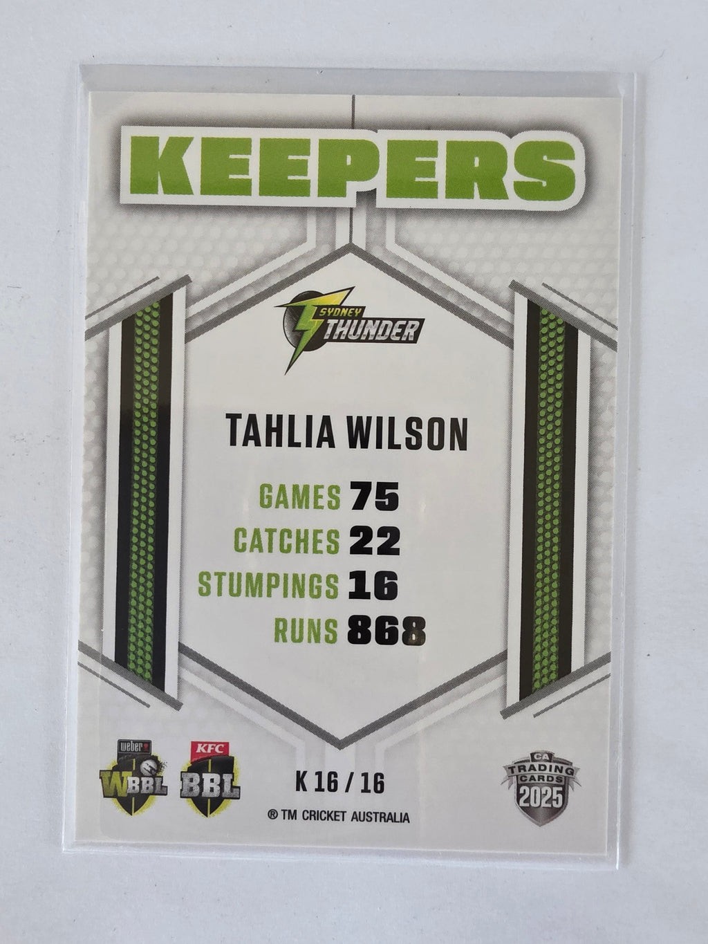 2025/26 Cricket Traders | Keepers | #K16 | Tahlia Wilson | Thunder