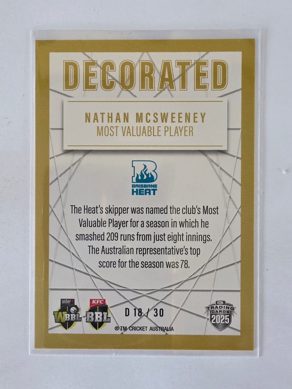 2025/26 Cricket Traders | Decorated | #D18 | Nathan McSweeney | Heat