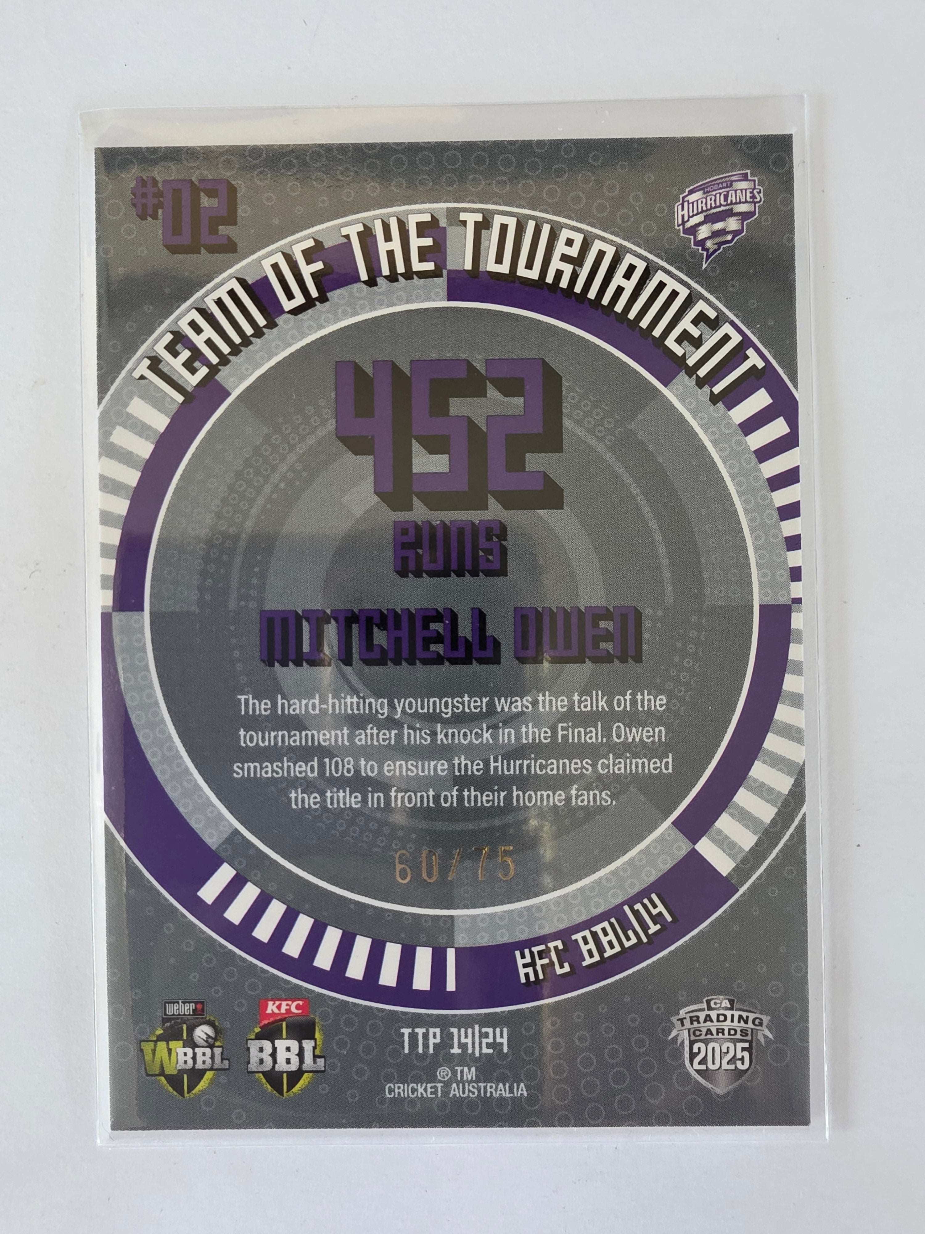 25/26 Cricket Traders |Team of the Tournament Platinum | #TTP14 | #60/75 | Mitchell Owen