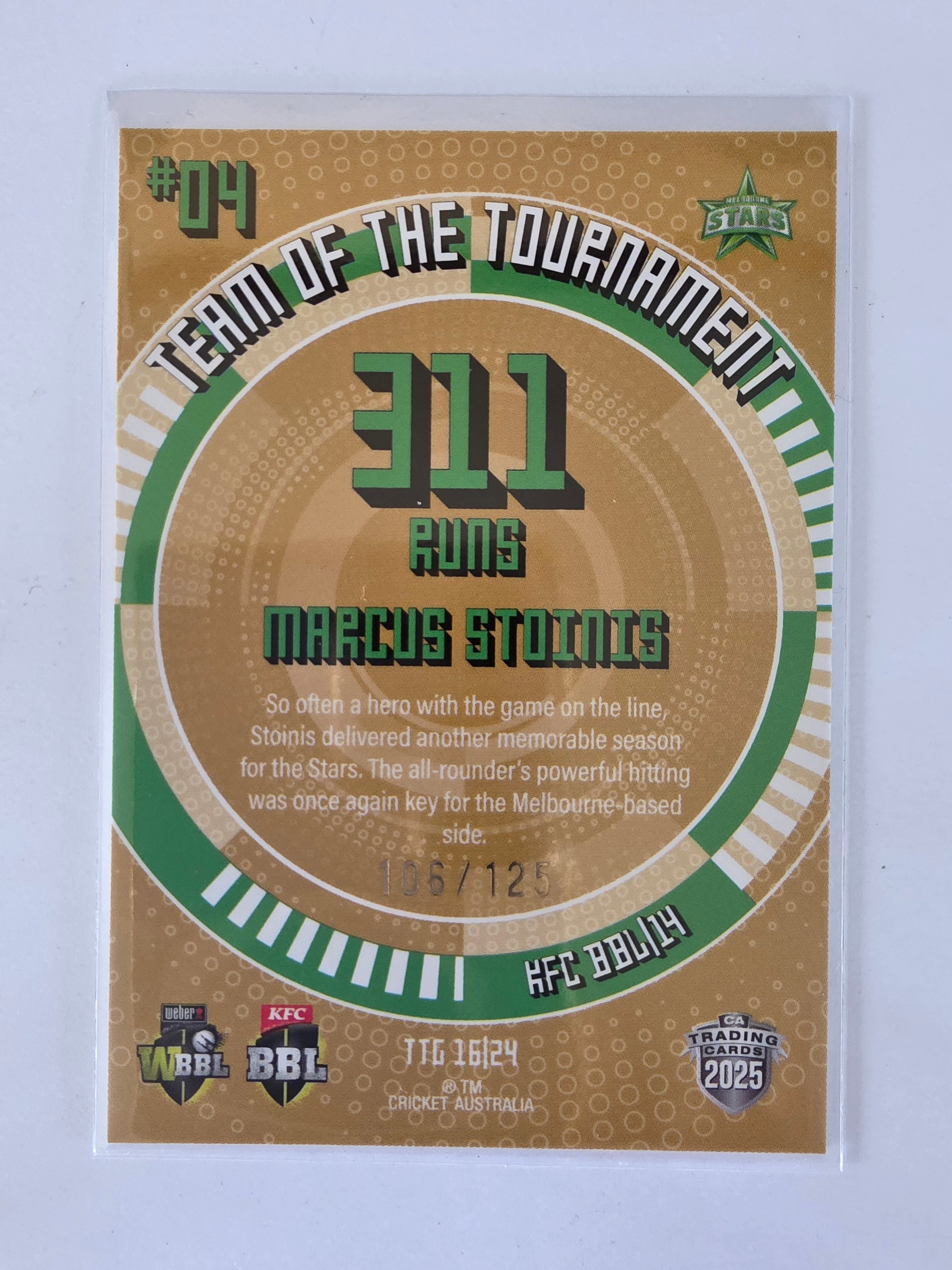 25/26 Cricket Traders |Team of the Tournament GOLD | #TTG16 | #106/125 | Marcus Stoinis | Stars