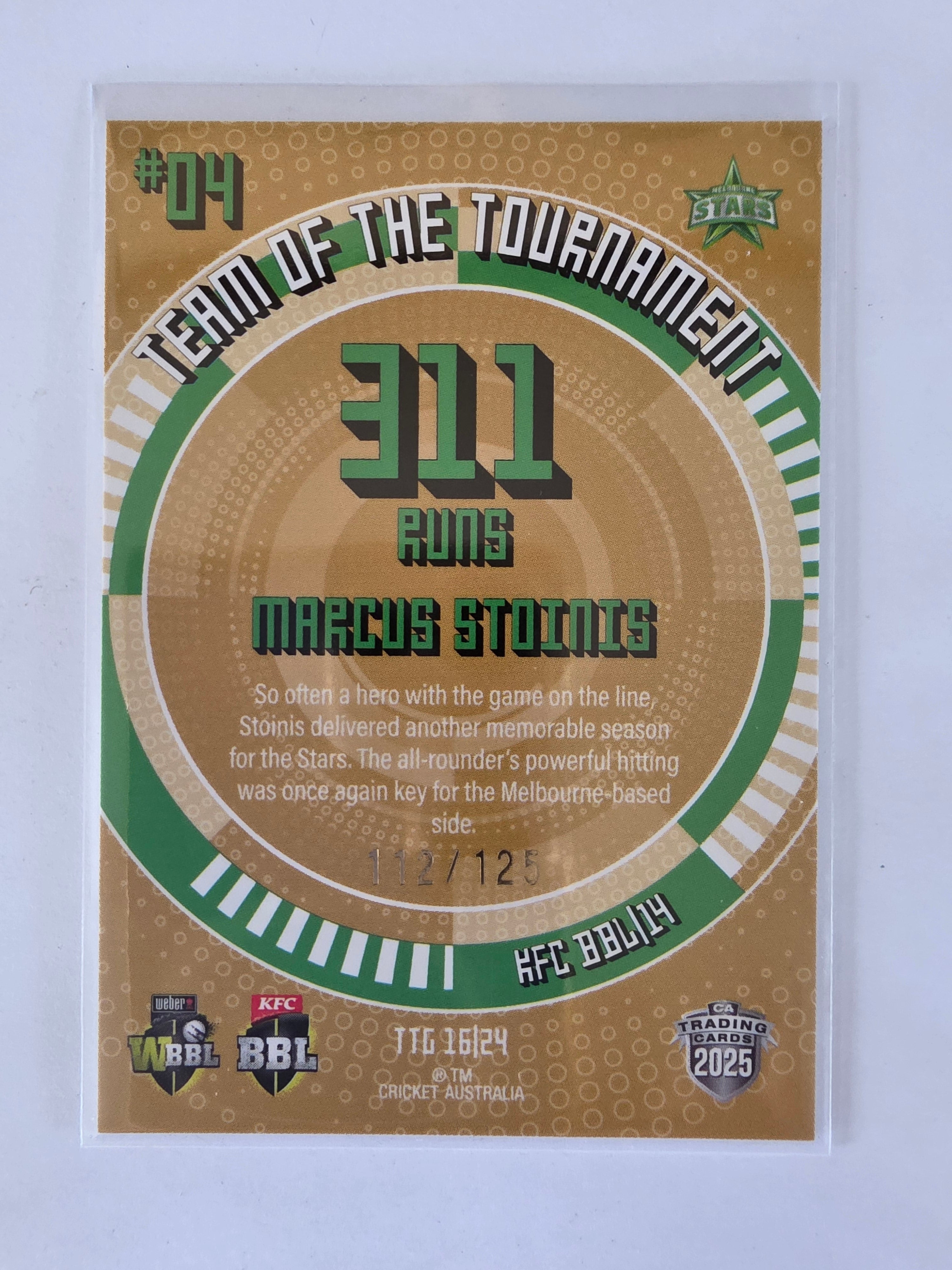 25/26 Cricket Traders |Team of the Tournament GOLD | #TTG16 | #112/125 | Marcus Stoinis | Stars