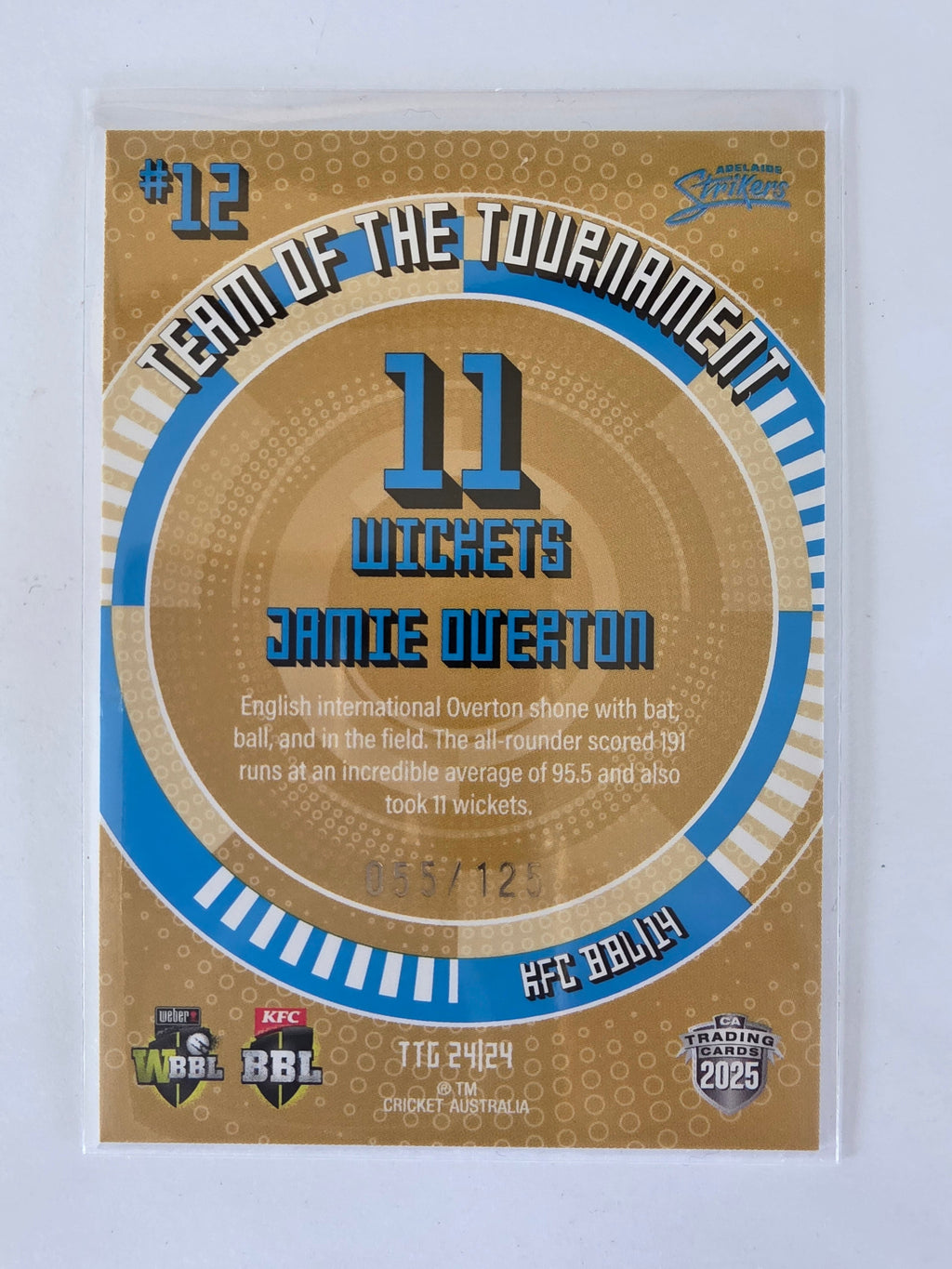 25/26 Cricket Traders |Team of the Tournament GOLD | #TTG24 | #055/125 | Jamie Overton