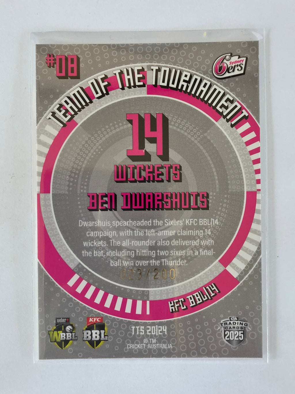 25/26 Cricket Traders |Team of the Tournament SILVER | #TTS20 | #023/200 | Ben Dwarshuis | Sixers
