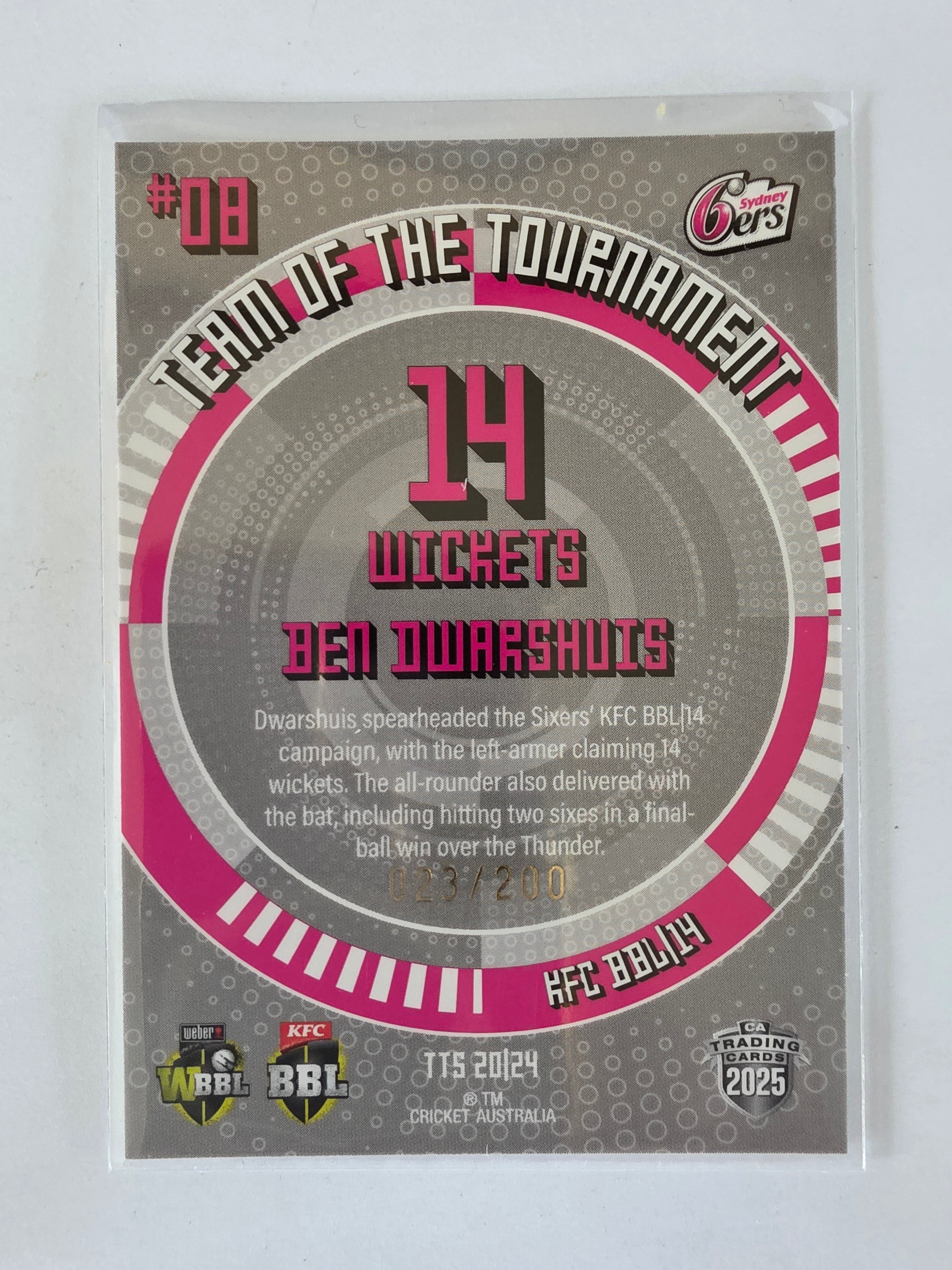 25/26 Cricket Traders |Team of the Tournament SILVER | #TTS20 | #023/200 | Ben Dwarshuis | Sixers