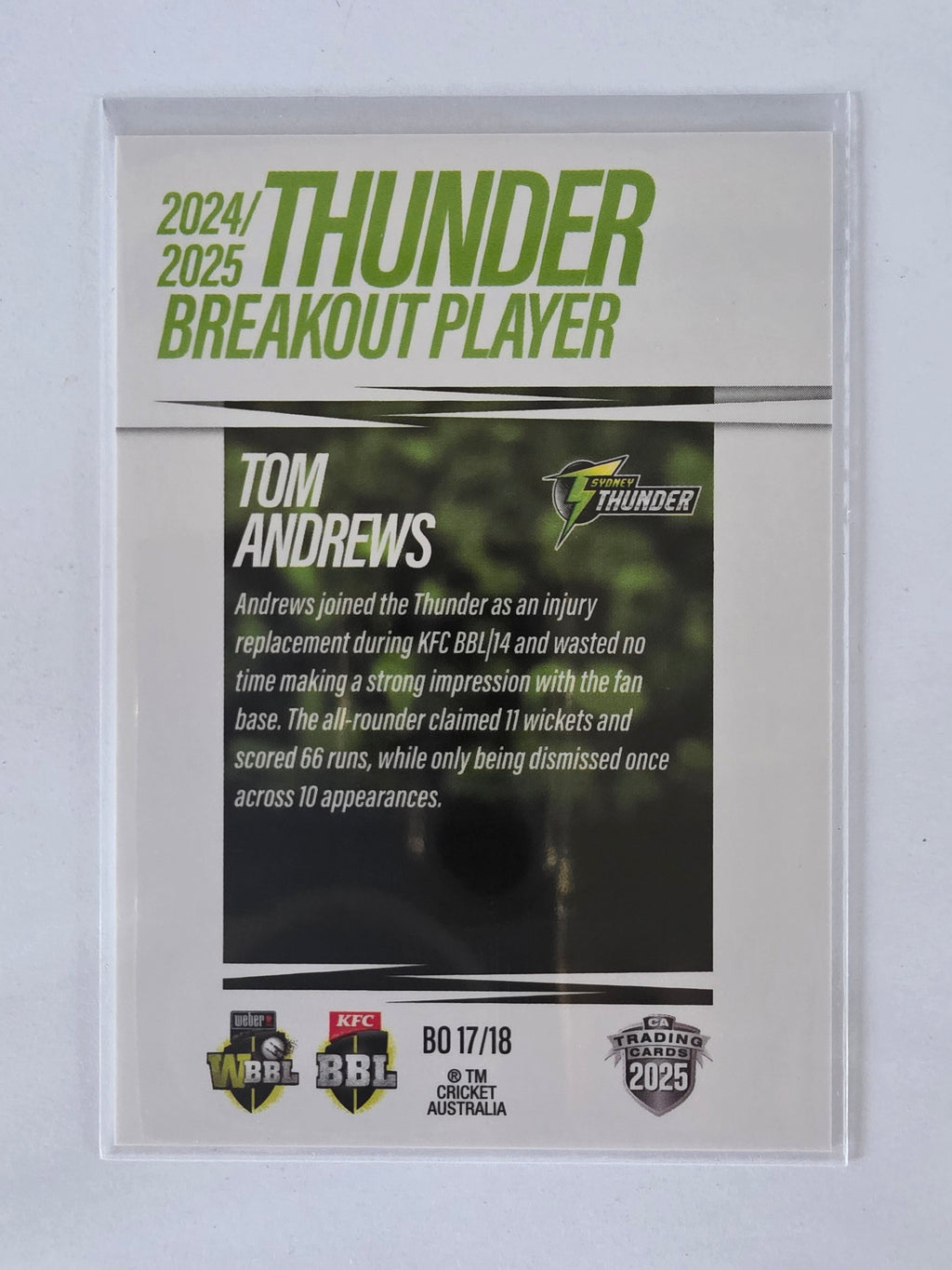 2025/26 Cricket Traders | Breakouts White | #BO17 | Tom Andrews | Thunder