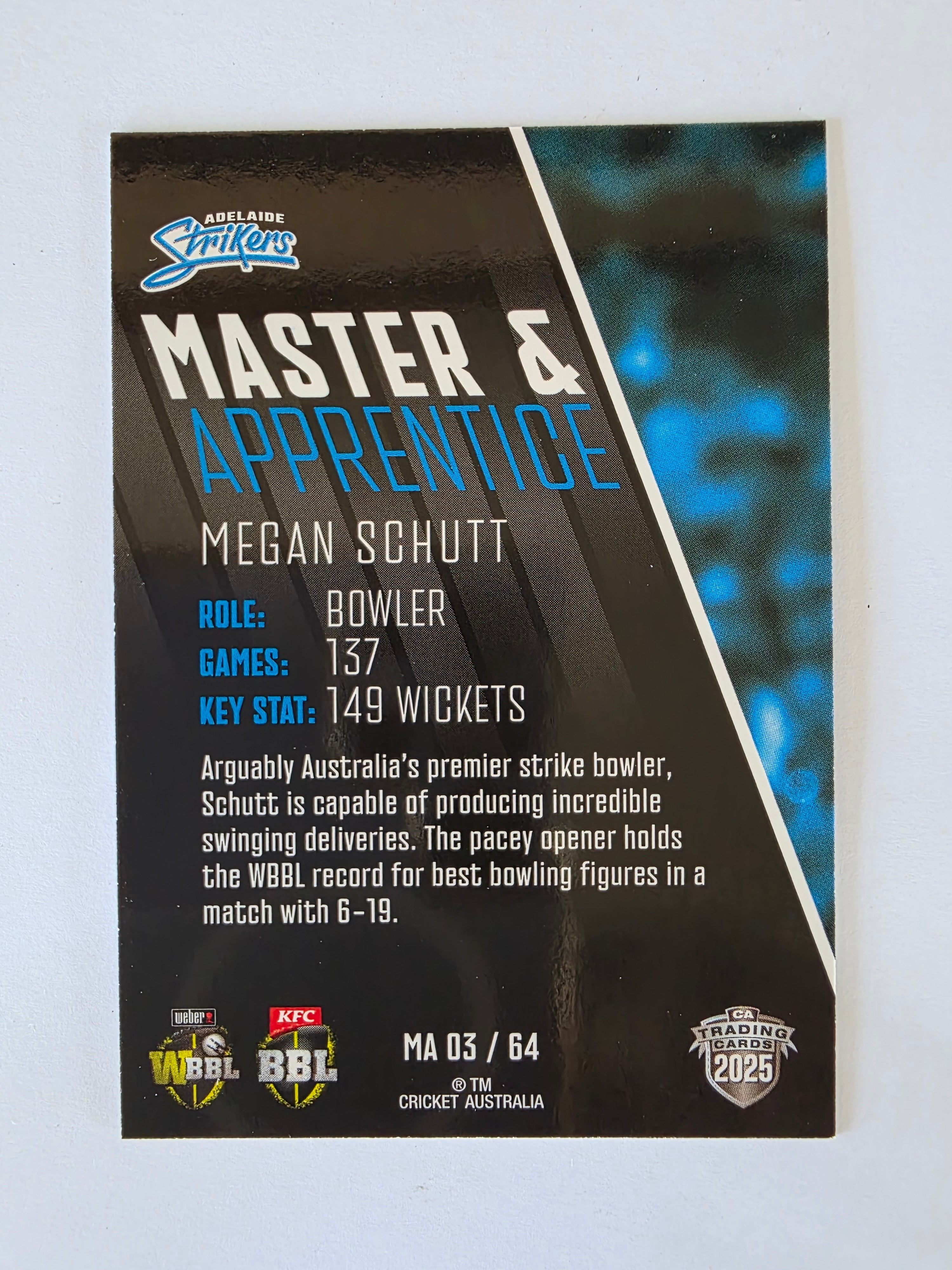 2025/26 Cricket Traders | Master & Apprentice | #MA03 | Megan Schutt | Strikers