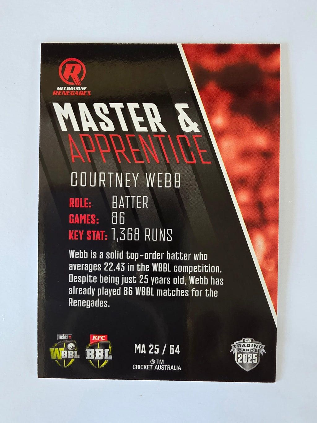 2025/26 Cricket Traders | Master & Apprentice | #MA25 | Courtney Webb | Renegade