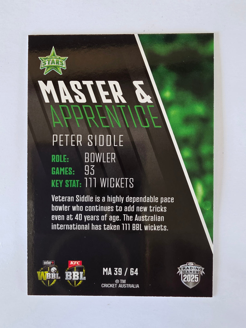 2025/26 Cricket Traders | Master & Apprentice | #MA39 | Peter Siddle | Stars